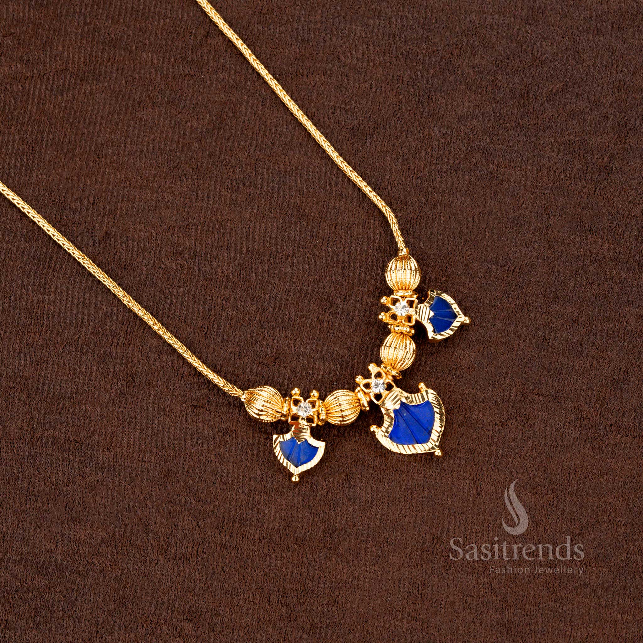 Traditional Kerala-Style One Gram Micro Gold Plated Palakka Necklace with Beaded Design & AD Stones – Traditional & Festive Wear - Sasitrends - Image 6