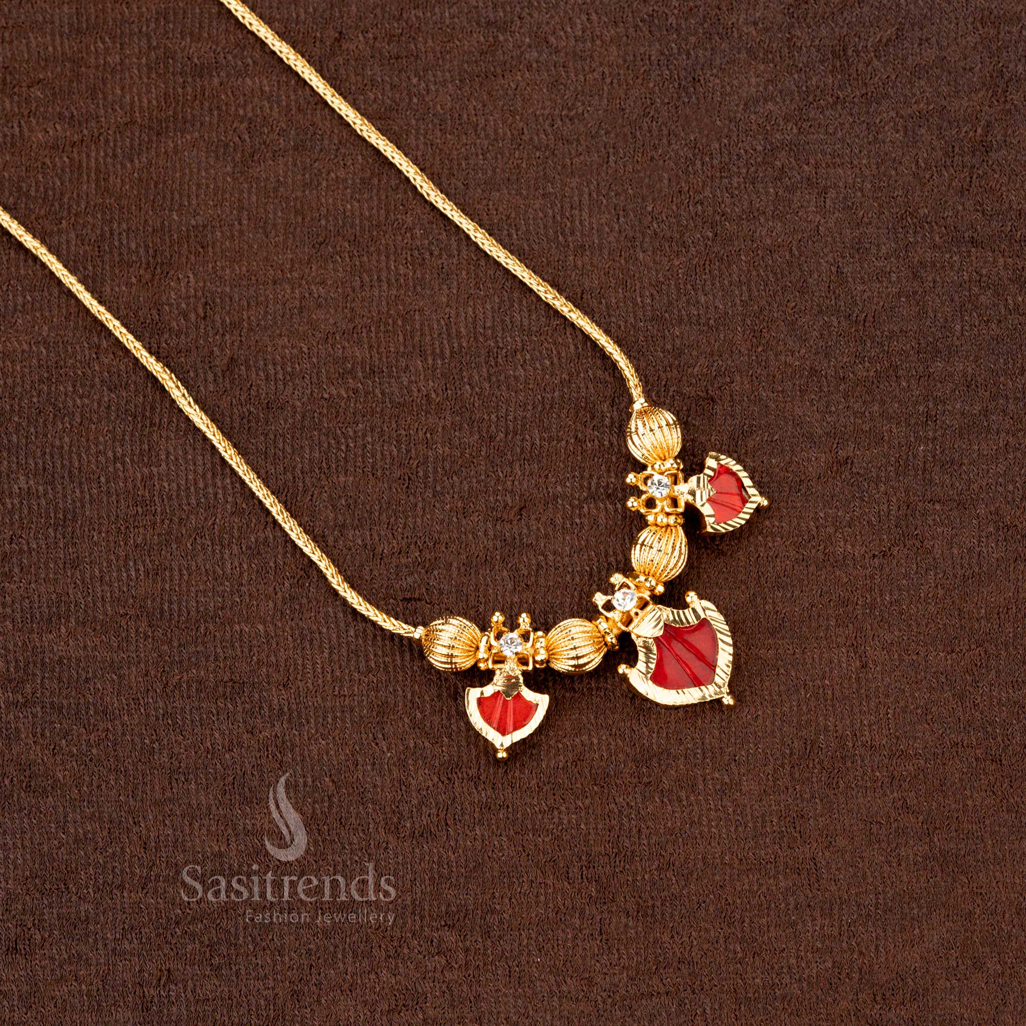 Traditional Kerala-Style One Gram Micro Gold Plated Palakka Necklace with Beaded Design & AD Stones – Traditional & Festive Wear - Sasitrends - Image 7