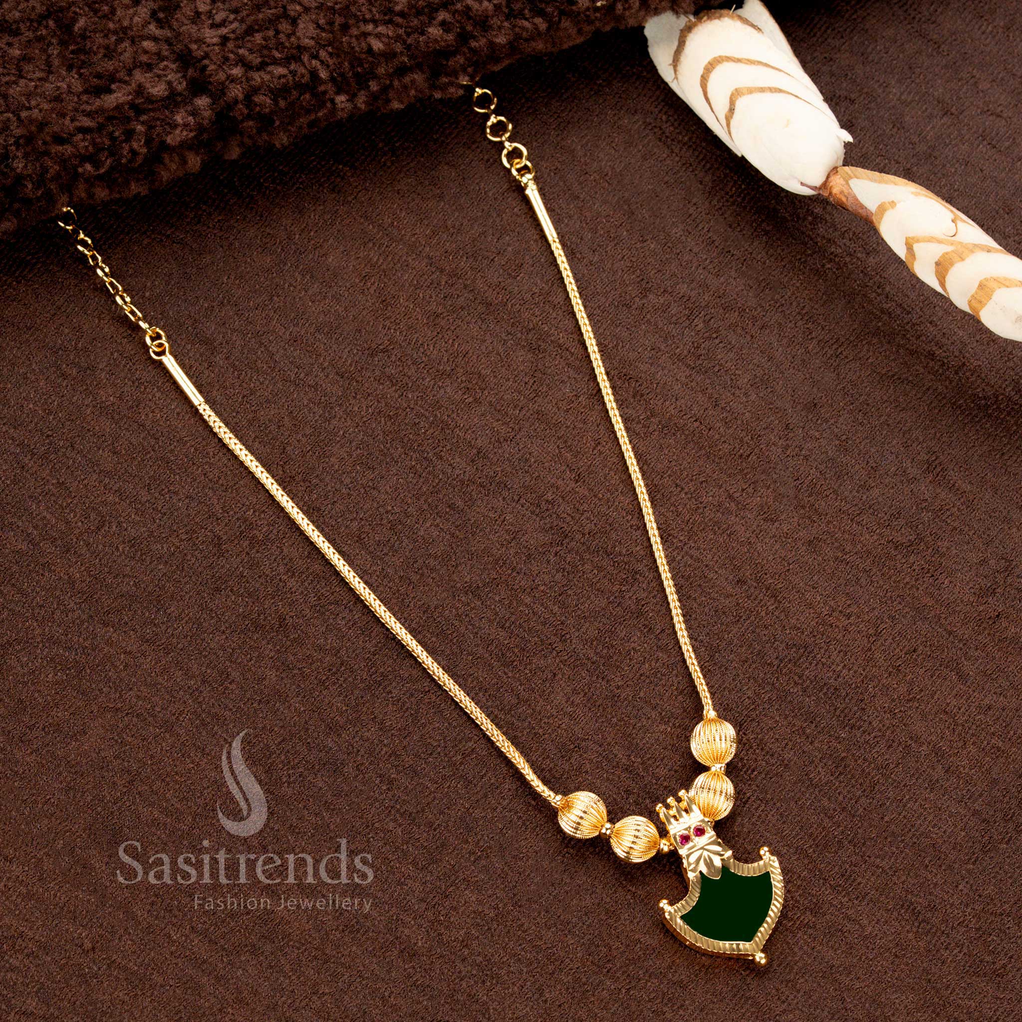 Gorgeous Micro Gold Plated Kerala Palakka Pendant Necklace with Golden Balls and two prominent AD stones β Traditional One Gram Chain - Sasitrends