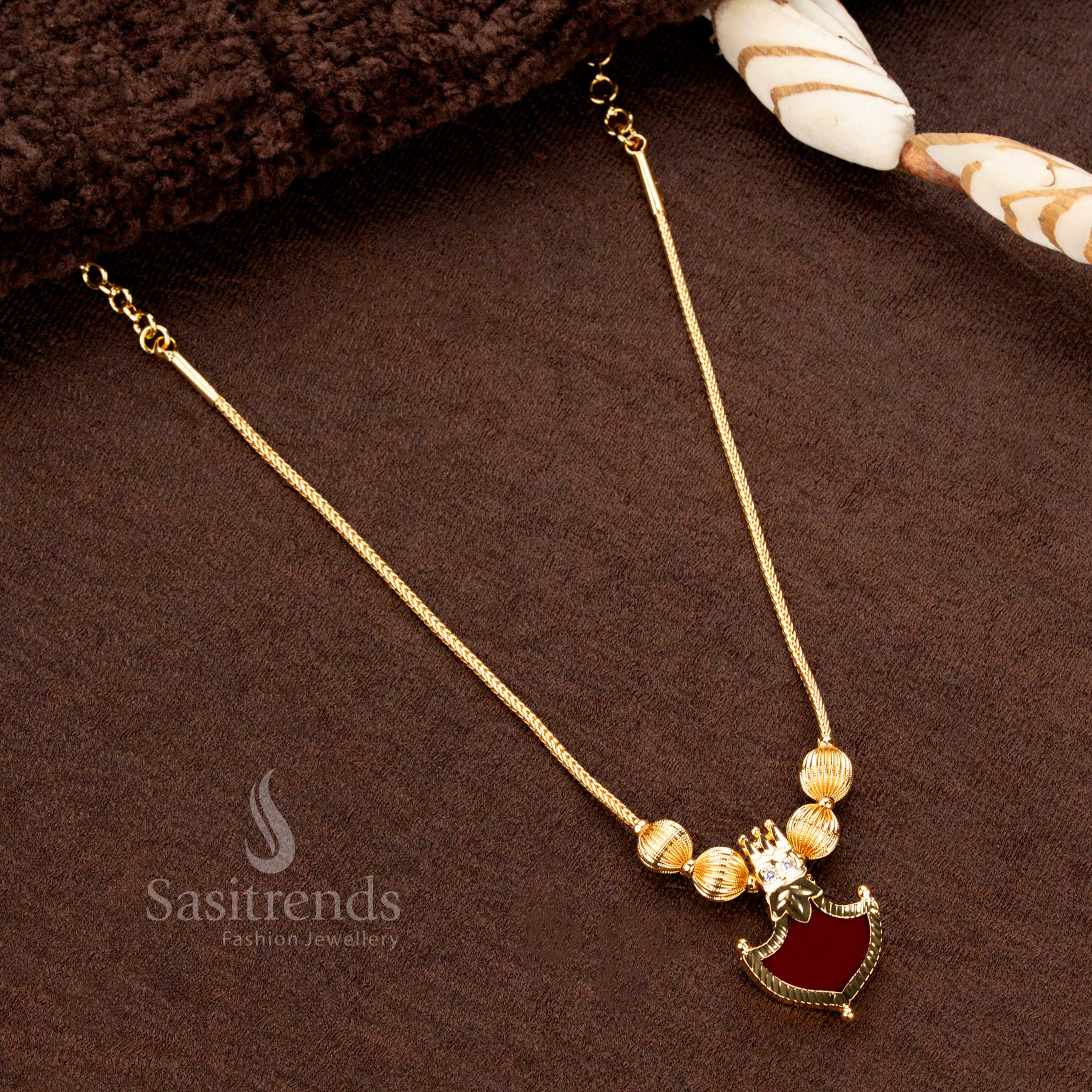 Gorgeous Micro Gold Plated Kerala Palakka Pendant Necklace with Golden Balls and two prominent AD stones β Traditional One Gram Chain - Sasitrends - Image 2