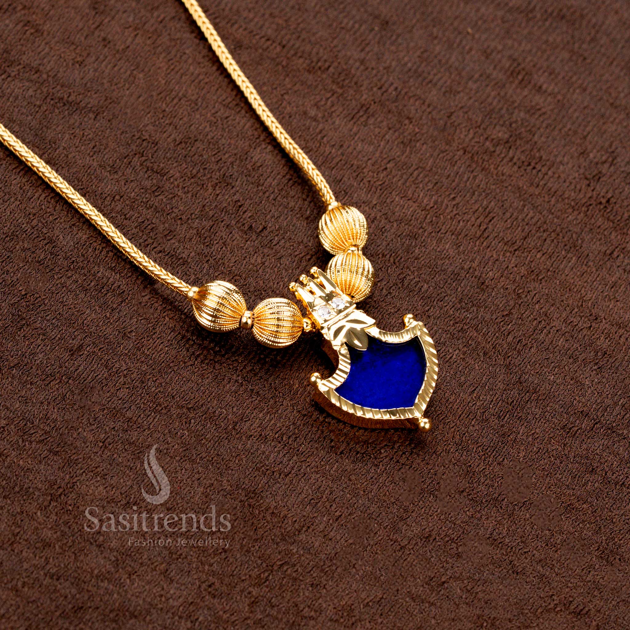 Gorgeous Micro Gold Plated Kerala Palakka Pendant Necklace with Golden Balls and two prominent AD stones β Traditional One Gram Chain - Sasitrends - Image 6