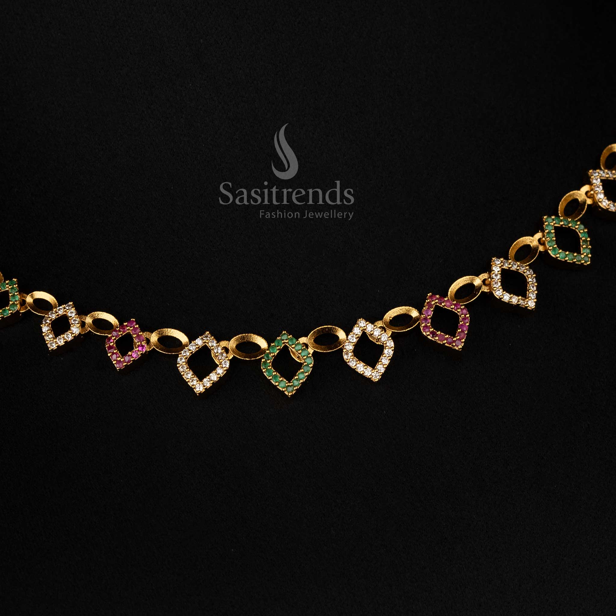 Stylish Look American Diamond Temple Necklace Jewellery Set Matte Gold Plated Bridal Jewellery with Intricate Multicolored Design - Sasitrends - Image 2