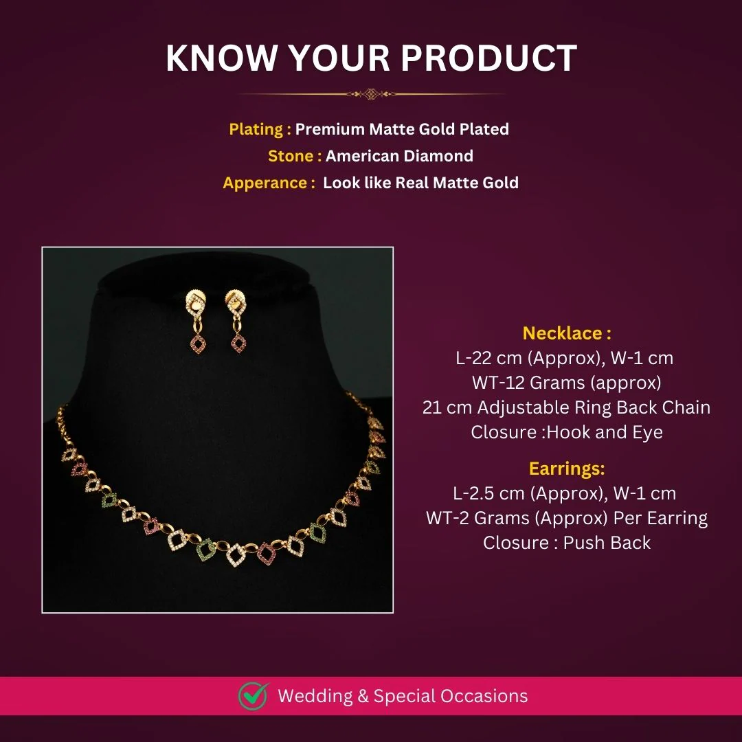 Stylish Look American Diamond Temple Necklace Jewellery Set Matte Gold Plated Bridal Jewellery with Intricate Multicolored Design - Sasitrends - Image 3