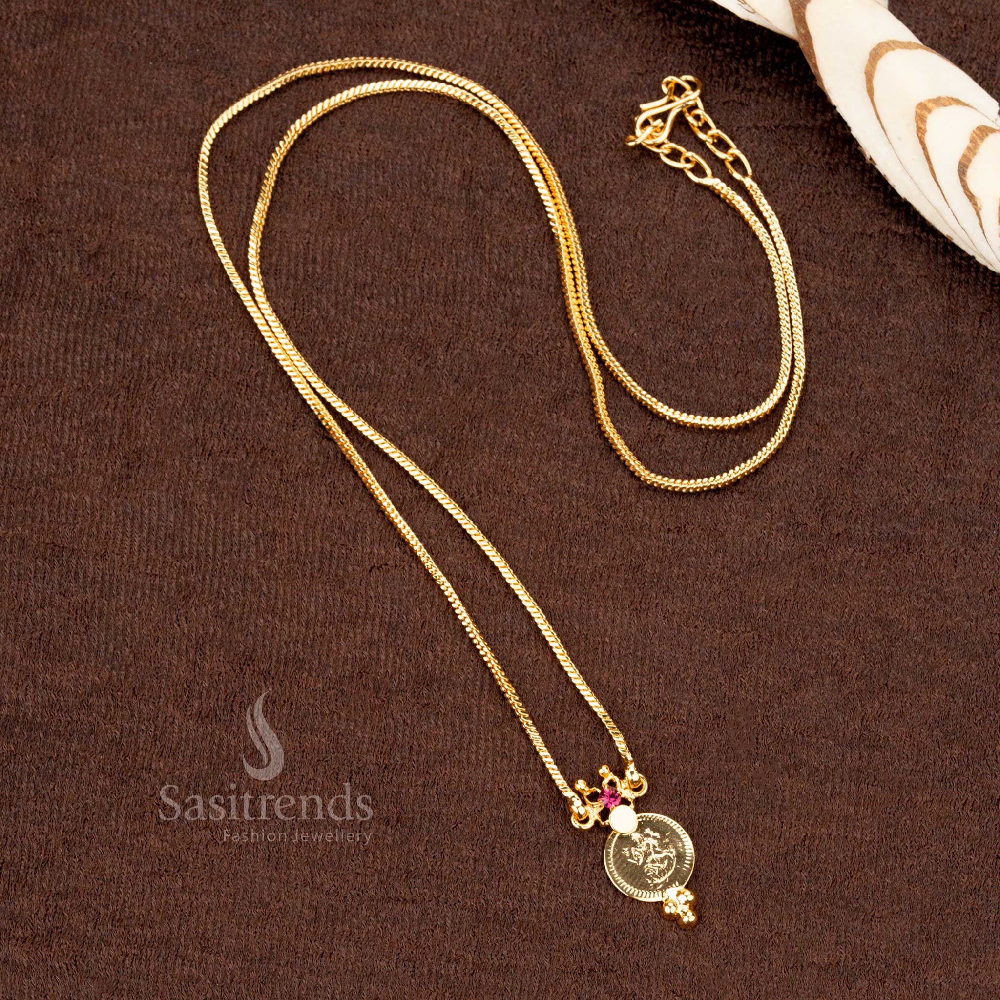 Attractive Micro Gold Plated Lakshmi Coin Delicate Chain For Traditional Wear - Sasitrends - Image 3