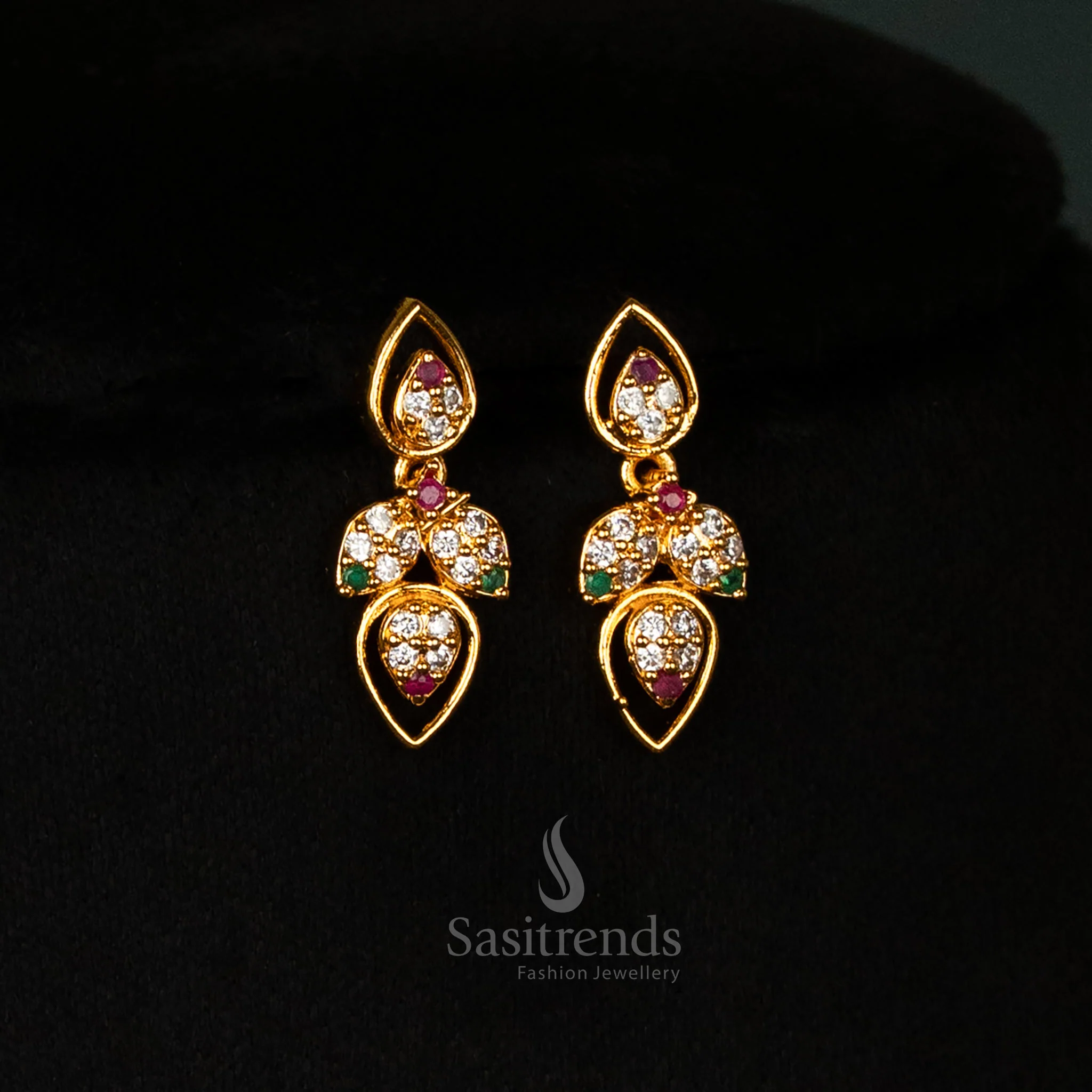 Enchanting One Gram Micro Gold Plated American Diamond Stone Studded Water Drop Pattern Necklace Jewellery Set Traditional & Festive Wear - Sasitrends - Image 7