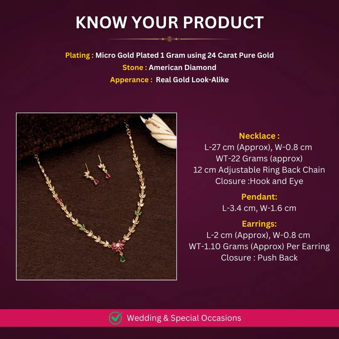 Gorgeous Micro Gold Plated American Diamond Floral Necklace Jewellery Set Marquise Stones with Waterdrop Pendant - Sasitrends - Image 3