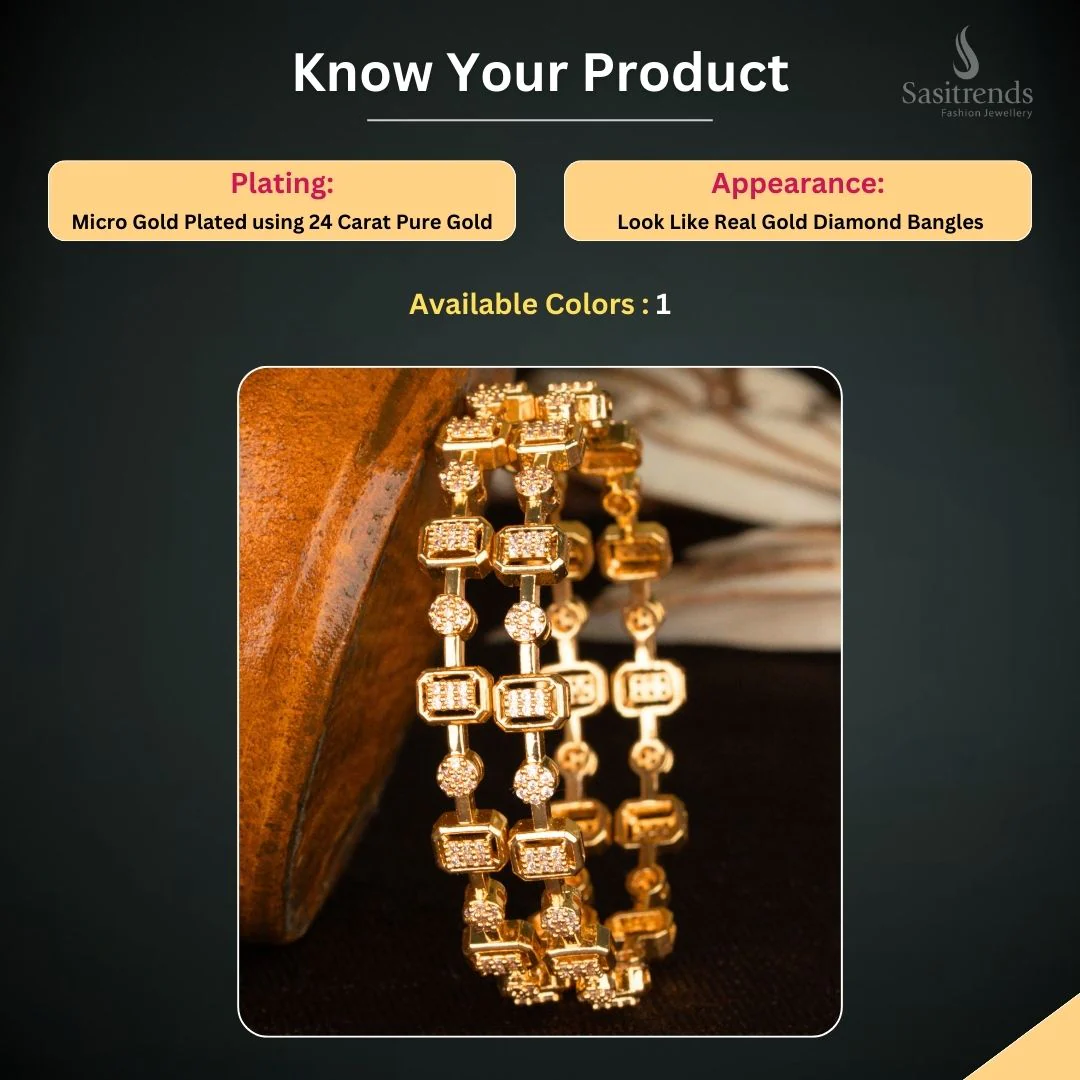 Guaranteed Micro Gold Plated American Diamond Studded Hexagonal and Circular Link Bangle Set - Sasitrends - Image 3