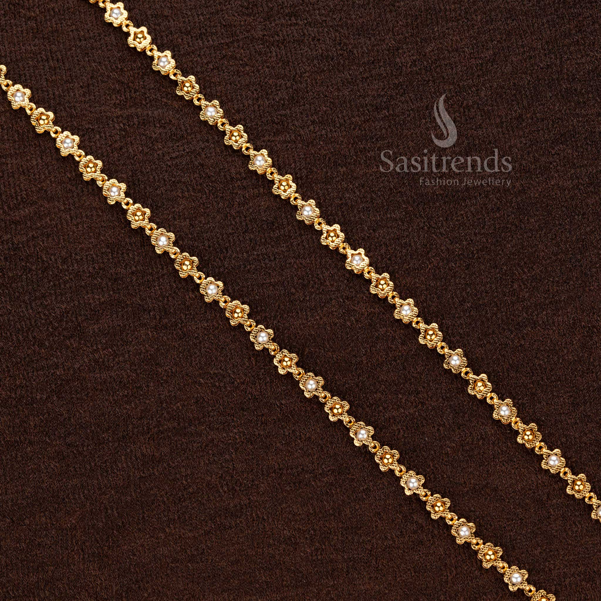 Elegant 24 Carat Pure Gold Micro Gold Plated Floral Pearl Beaded Chains – Traditional & Festive Wear - Sasitrends - Image 2