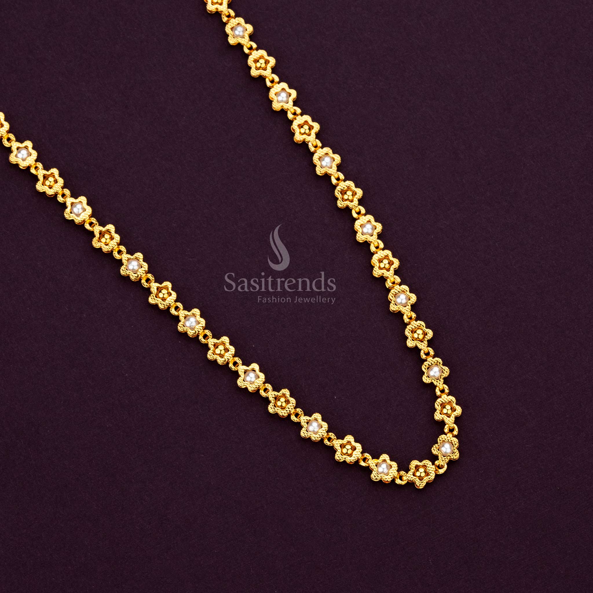 Elegant 24 Carat Pure Gold Micro Gold Plated Floral Pearl Beaded Chains – Traditional & Festive Wear - Sasitrends - Image 3