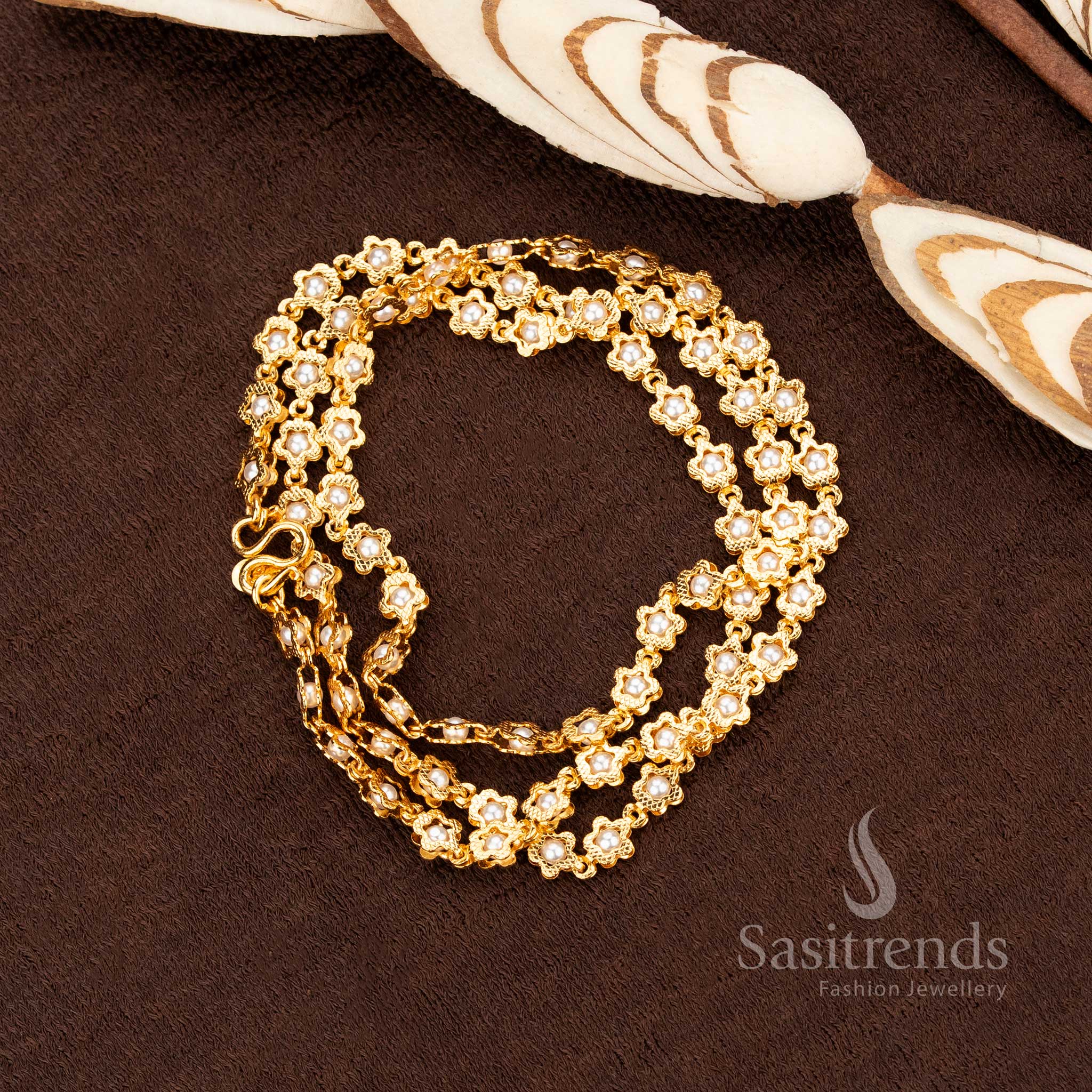 Elegant 24 Carat Pure Gold Micro Gold Plated Floral Pearl Beaded Chains – Traditional & Festive Wear - Sasitrends - Image 4