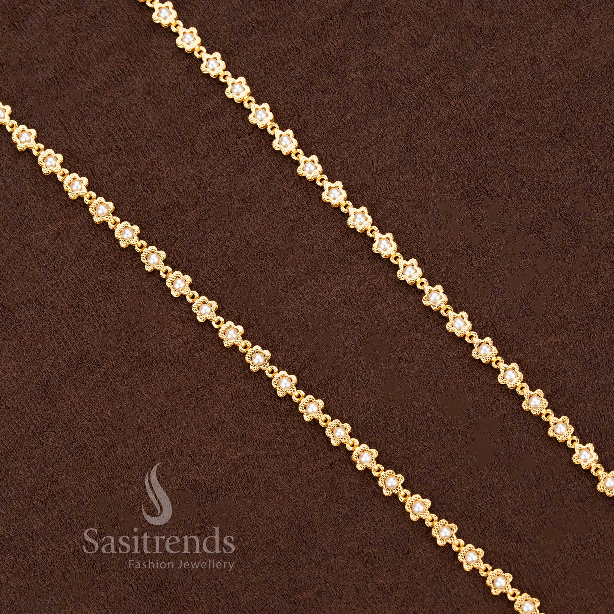 Elegant 24 Carat Pure Gold Micro Gold Plated Floral Pearl Beaded Chains – Traditional & Festive Wear - Sasitrends - Image 5