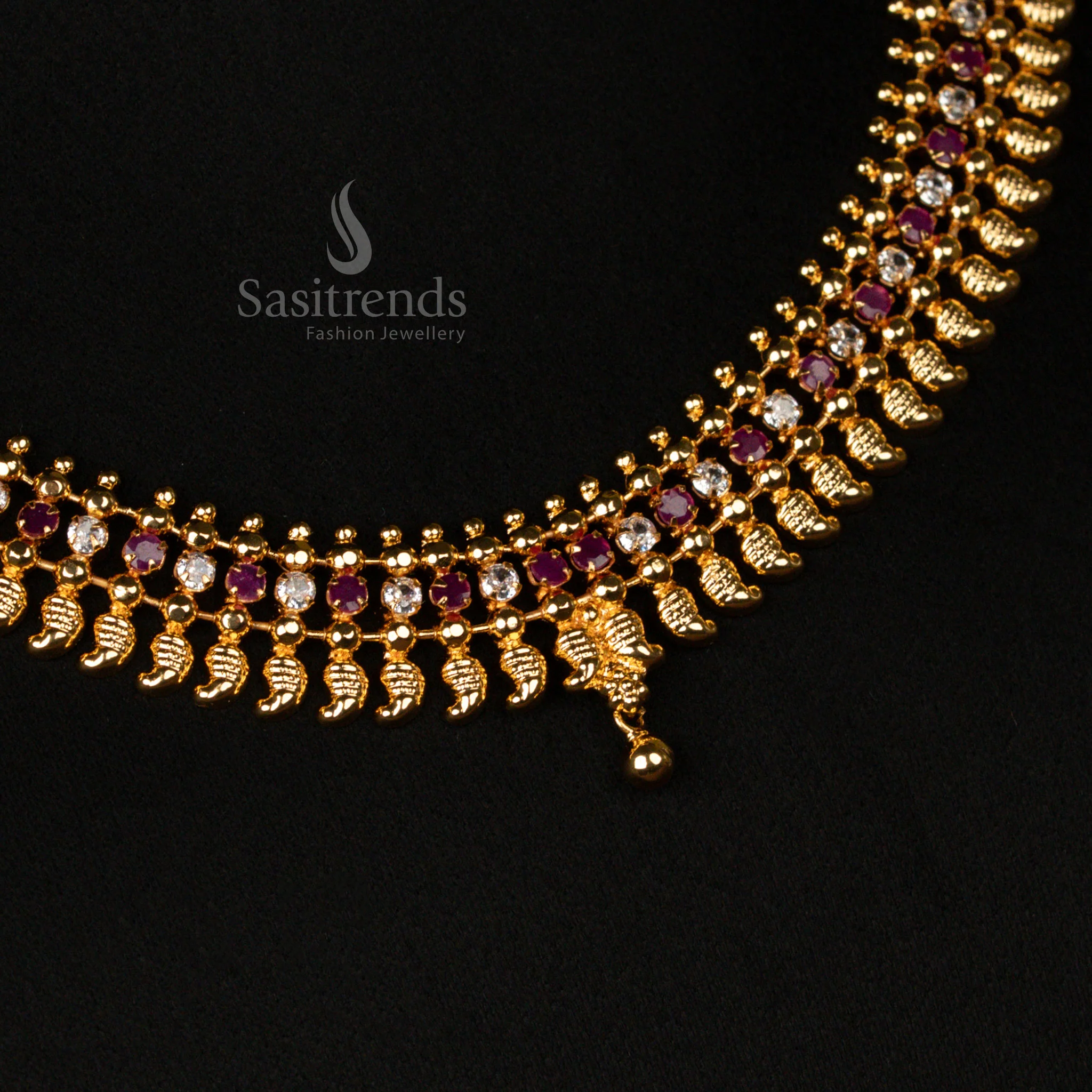 Traditional Micro Gold-Plated Mango Motif Necklace Jewellery Set For Festive Occasions - Sasitrends - Image 14