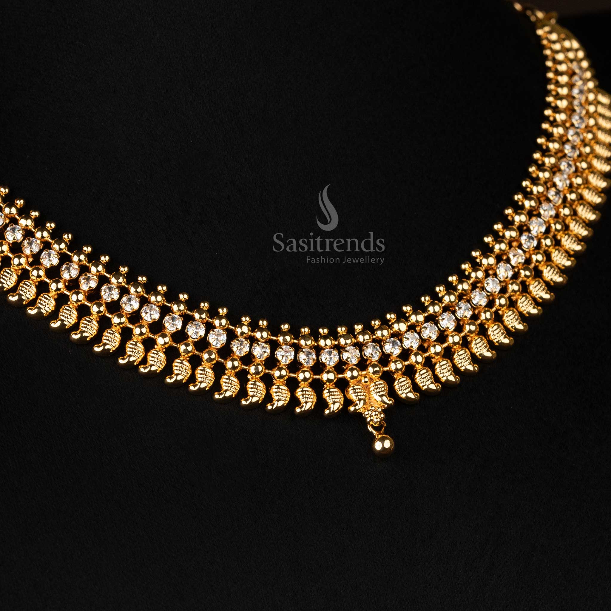 Traditional Micro Gold-Plated Mango Motif Necklace Jewellery Set For Festive Occasions - Sasitrends - Image 5