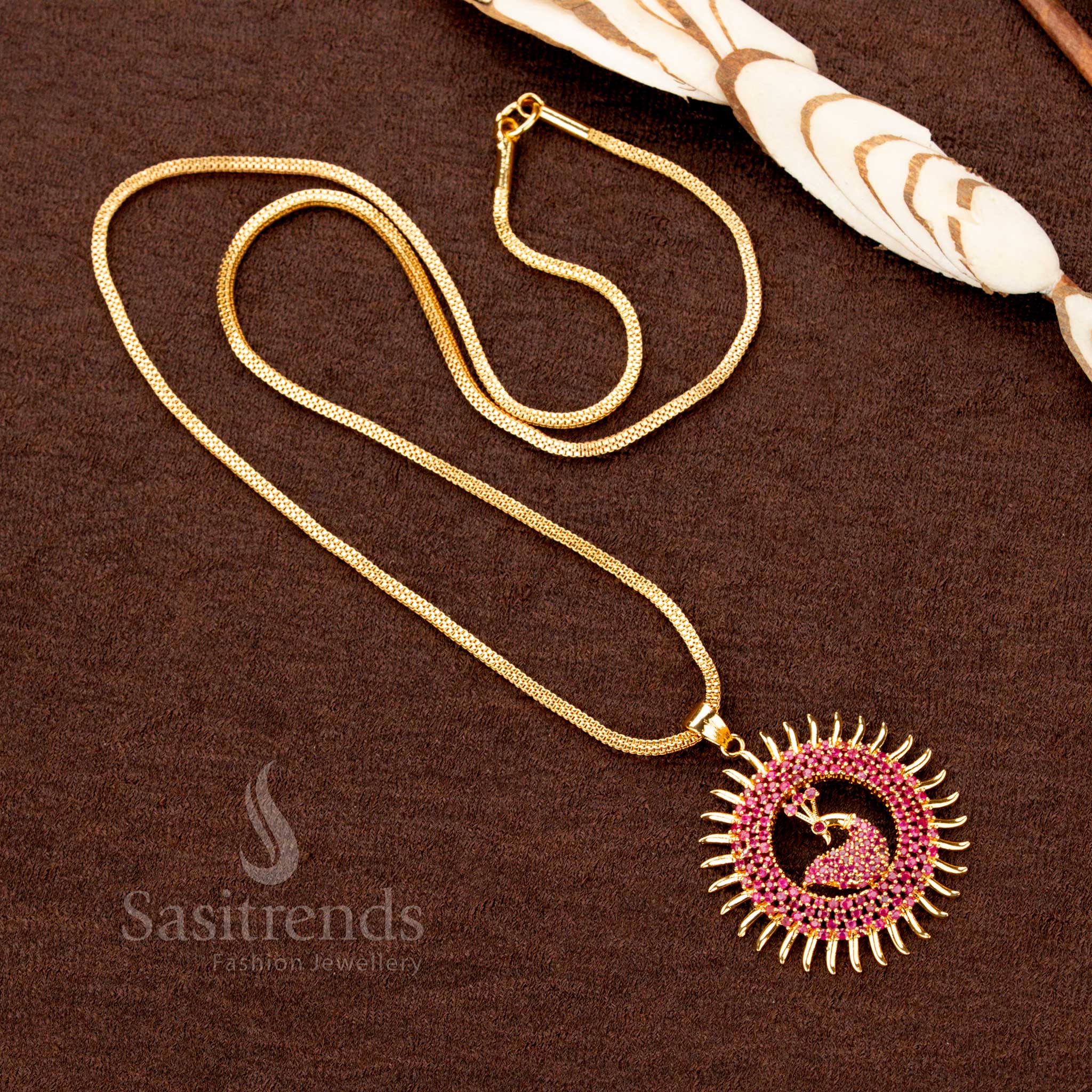 Stunning Micro Gold Plated Peacock Pendant Necklace with Flexible Chain – One Gram Jewellery, Traditional AD Stone Design, Guaranteed Gold Look - Sasitrends - Image 4