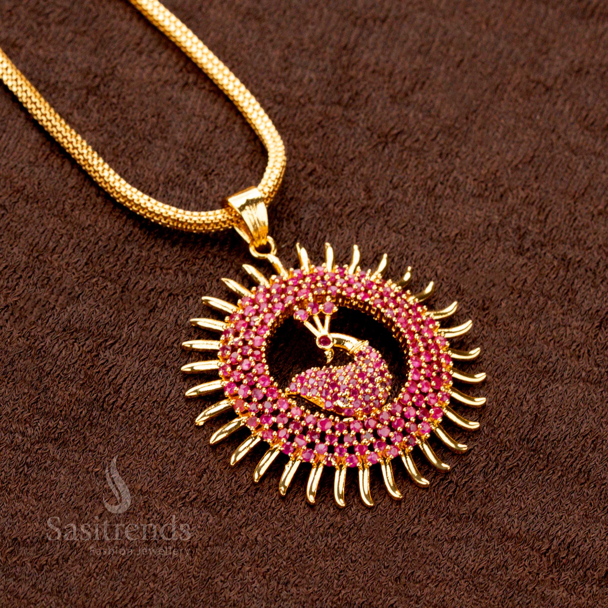 Stunning Micro Gold Plated Peacock Pendant Necklace with Flexible Chain – One Gram Jewellery, Traditional AD Stone Design, Guaranteed Gold Look - Sasitrends - Image 7