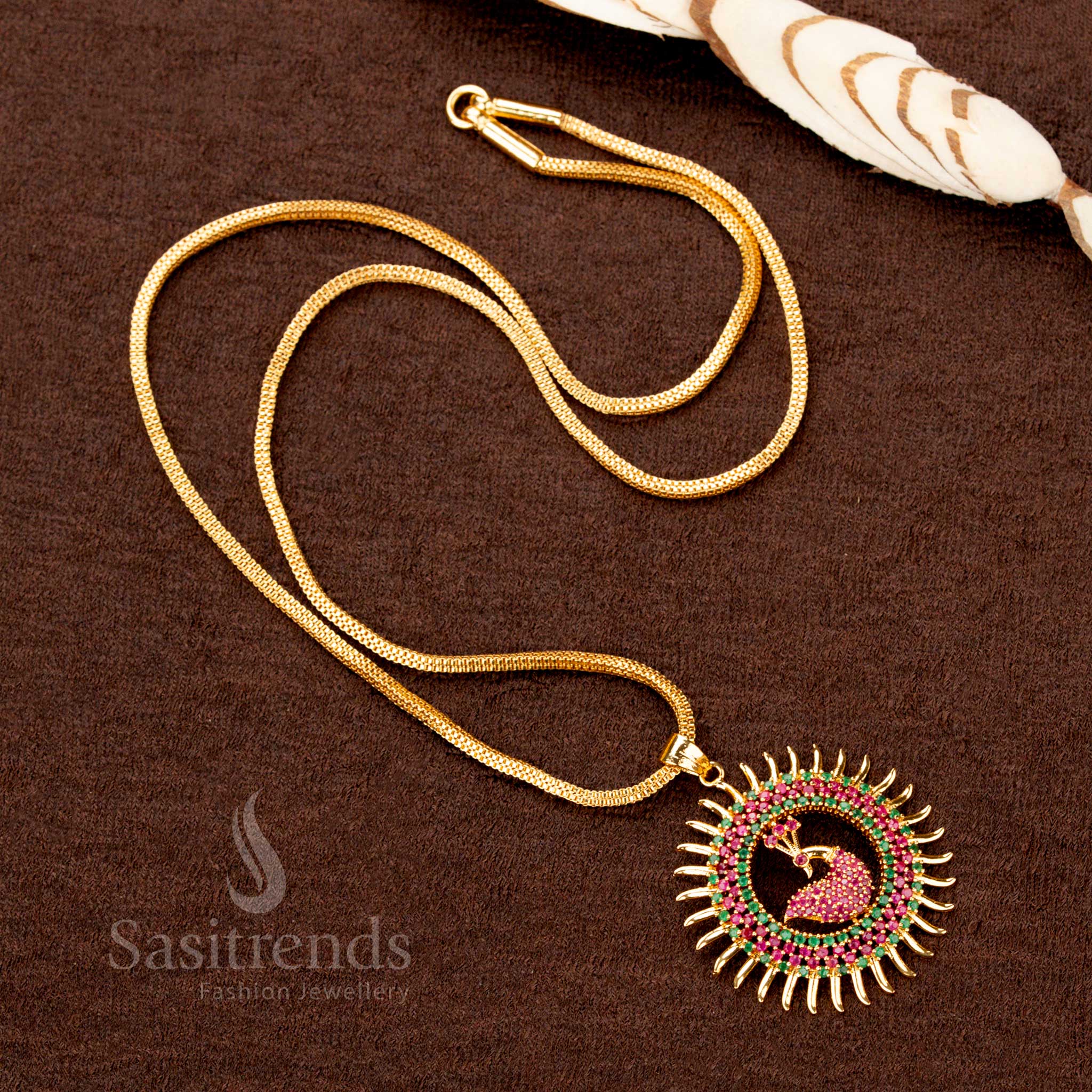Stunning Micro Gold Plated Peacock Pendant Necklace with Flexible Chain – One Gram Jewellery, Traditional AD Stone Design, Guaranteed Gold Look - Sasitrends - Image 9
