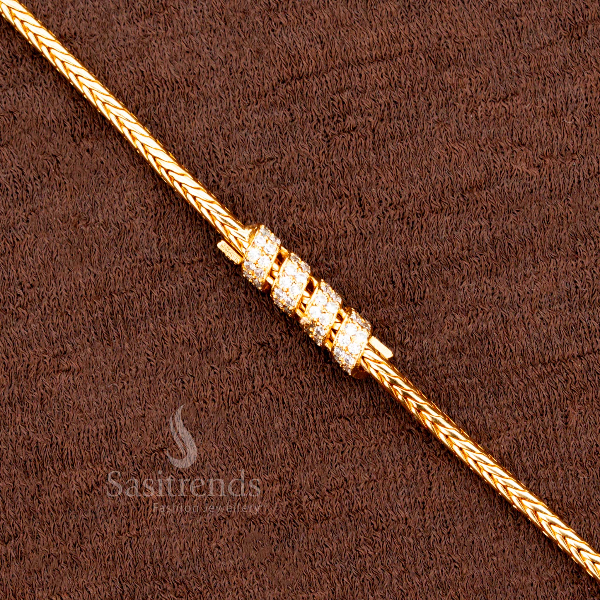 Attractive Micro Gold Plated Small Spring Shape Mugappu Chain with AD Stones – One Gram Traditional Gold Look Design - Sasitrends - Image 2