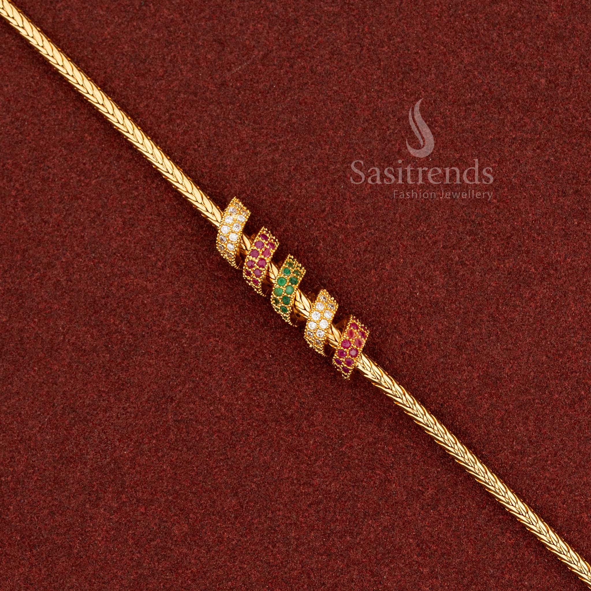 Attractive Micro Gold Plated Small Spring Shape Mugappu Chain with AD Stones – One Gram Traditional Gold Look Design - Sasitrends - Image 9