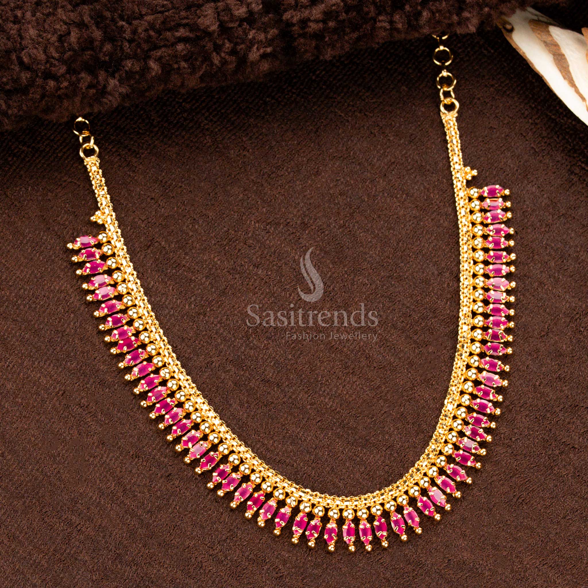 Amazing Micro Gold Plated AD Stone Studded Vertical Drop Ball Pattern Necklace for Saree and Traditional Wear - Sasitrends - Image 2
