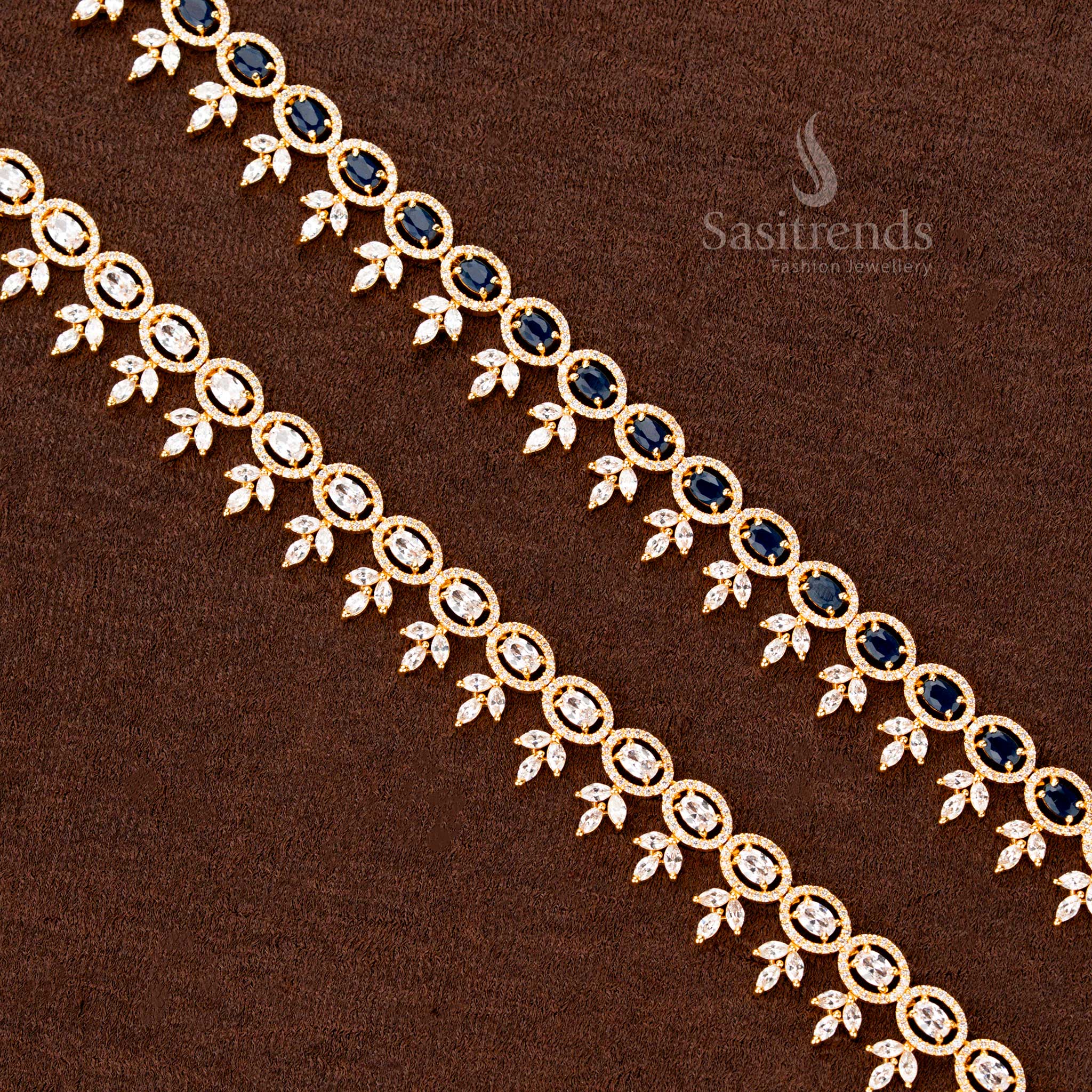 Eye Catching American Diamond Gold Plated Hip Belt – Oval Stone and Leaf Drop Design | Adjustable Single Line Waist Chain  - Sasitrends - Image 4