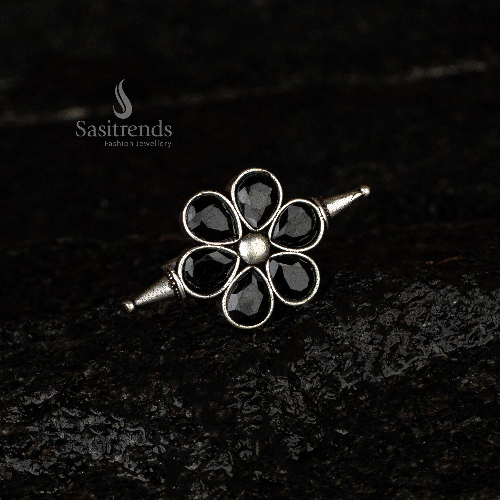 Oxidised Floral Stone Adjustable Ring | Available in Multiple Colours - Sasitrends - Image 10