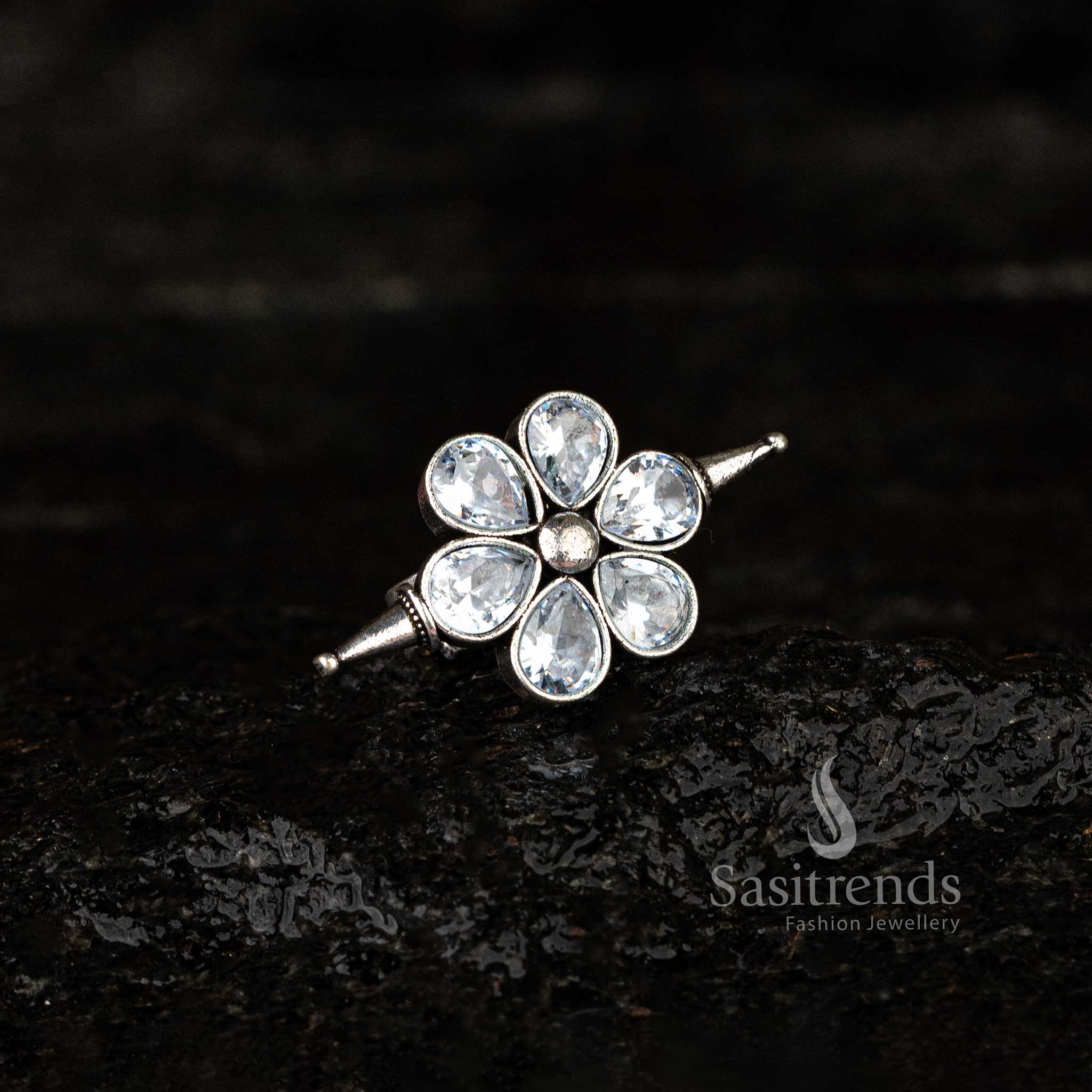 Oxidised Floral Stone Adjustable Ring | Available in Multiple Colours - Sasitrends - Image 9