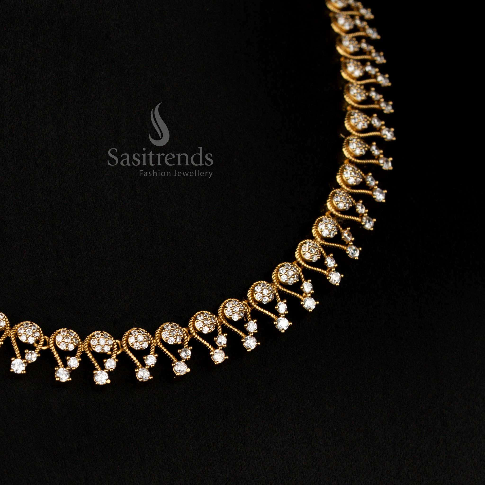 Attractive American Diamond Floral Victorian Necklace Jewellery Set | Traditional & Party Wear - Image 2