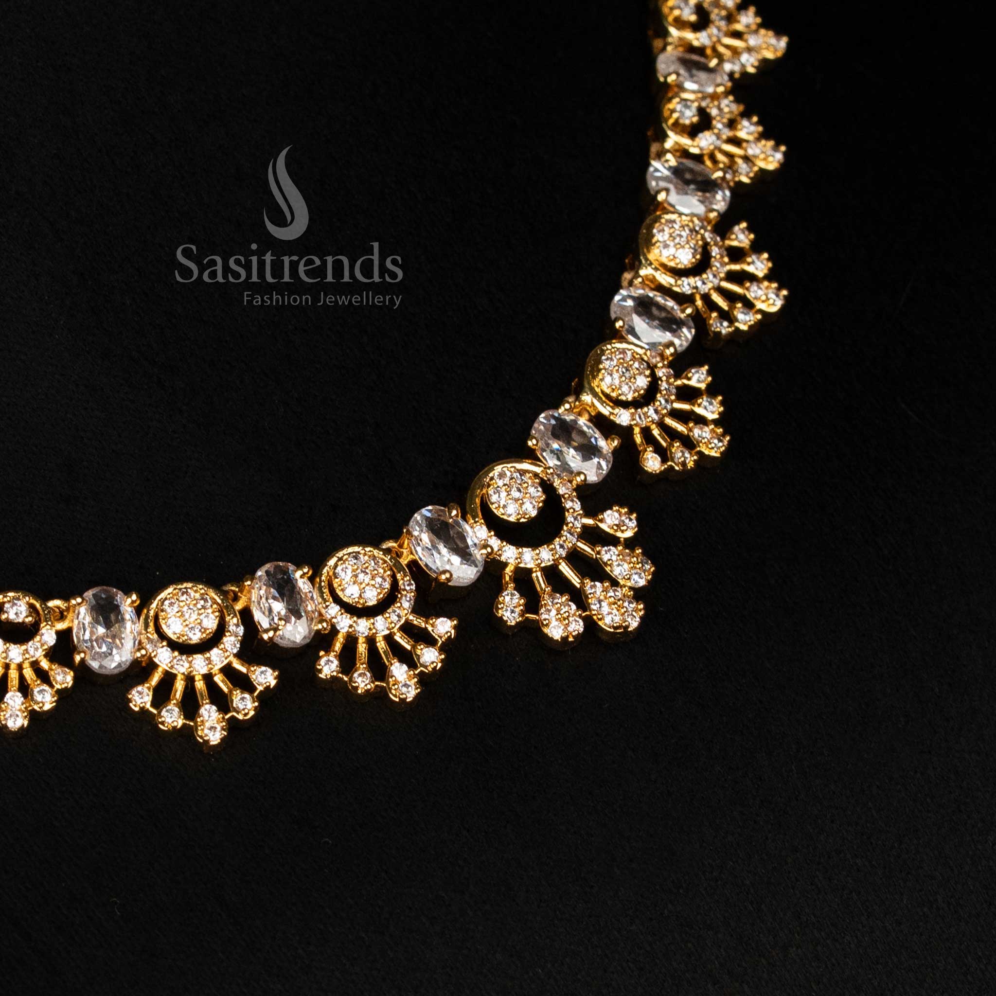 Grand American Diamond Micro Gold Plated Oval-faceted Gem Floral Teardrop Necklace Jewellery Set - Sasitrends - Image 3