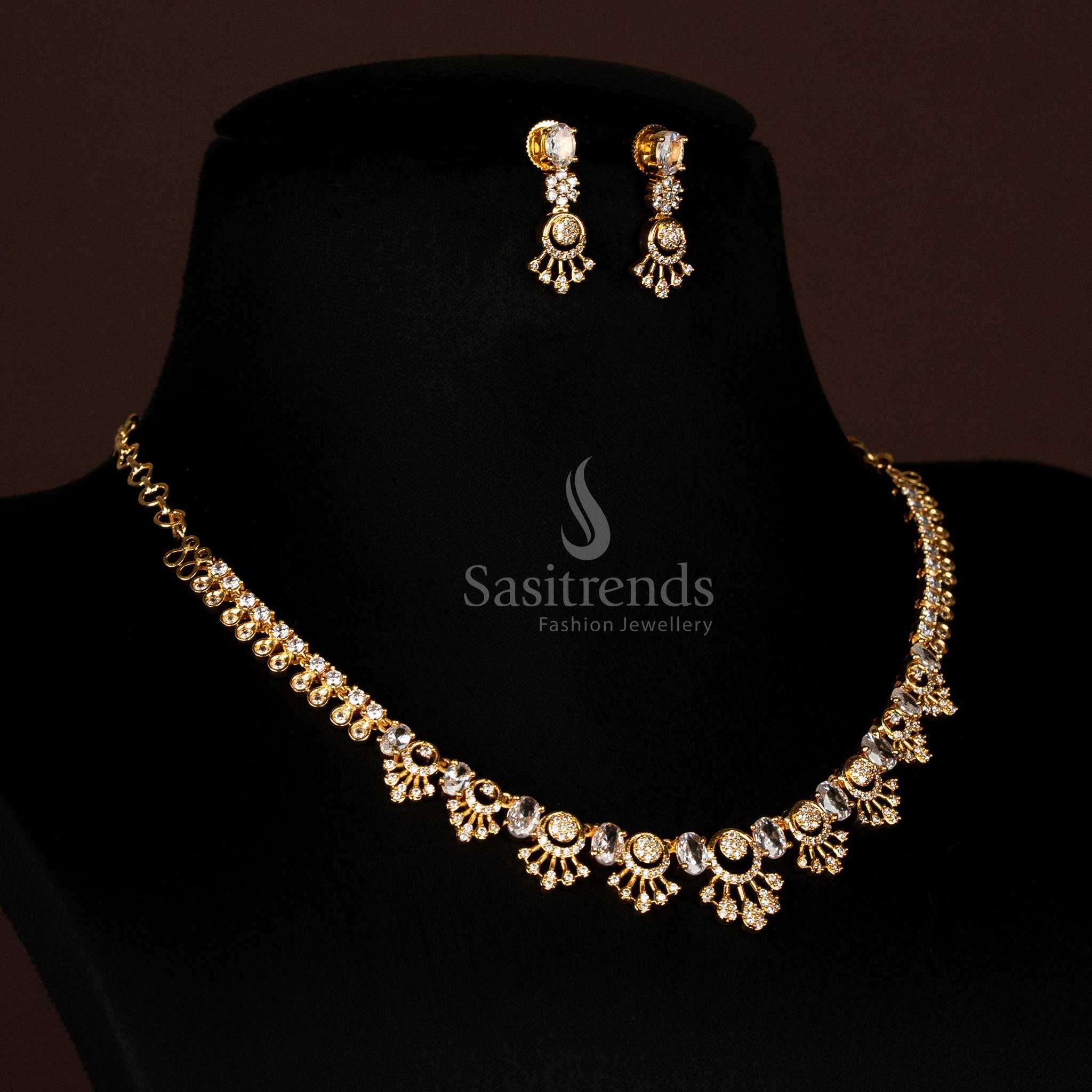 Grand American Diamond Micro Gold Plated Oval-faceted Gem Floral Teardrop Necklace Jewellery Set - Sasitrends - Image 4
