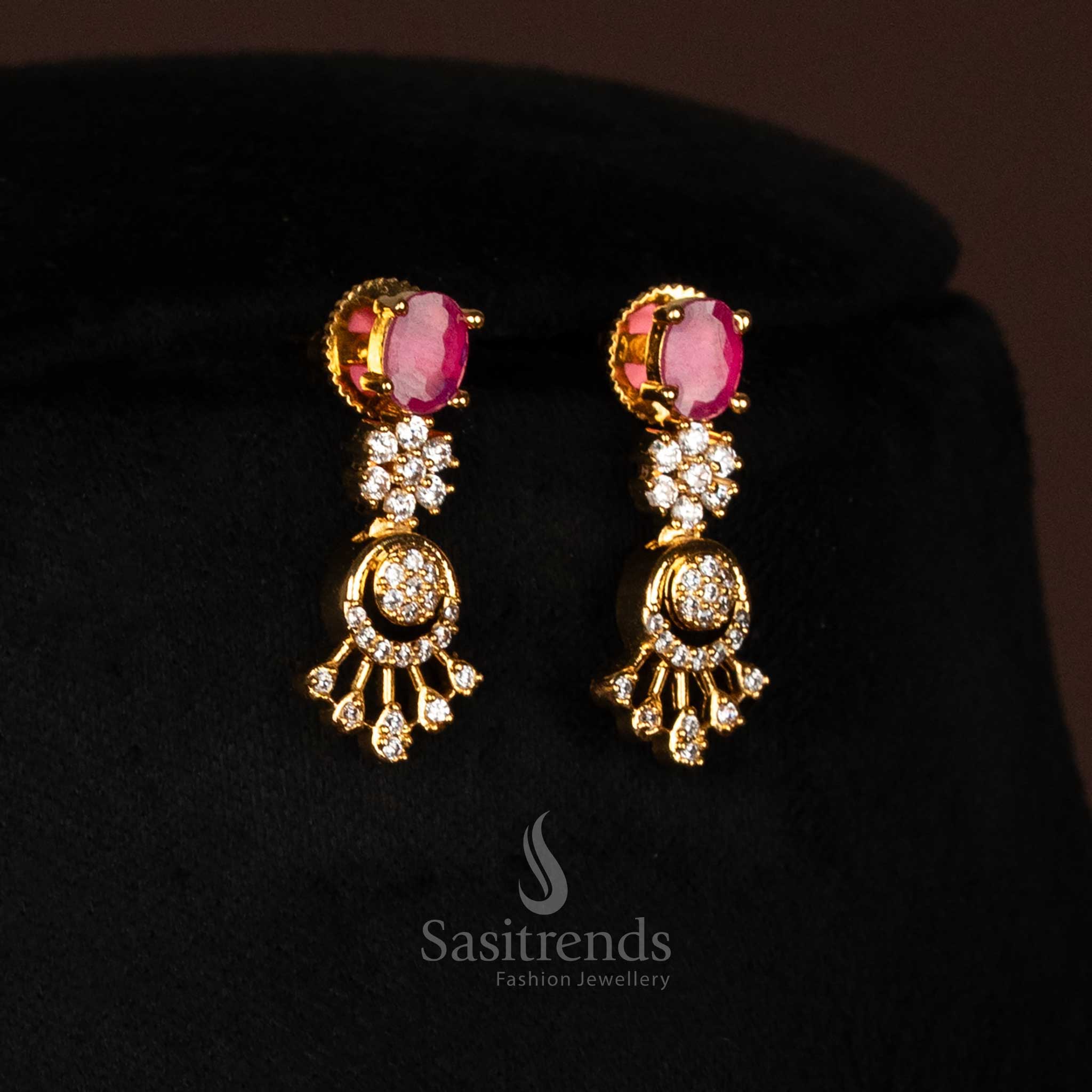 Grand American Diamond Micro Gold Plated Oval-faceted Gem Floral Teardrop Necklace Jewellery Set - Sasitrends - Image 5