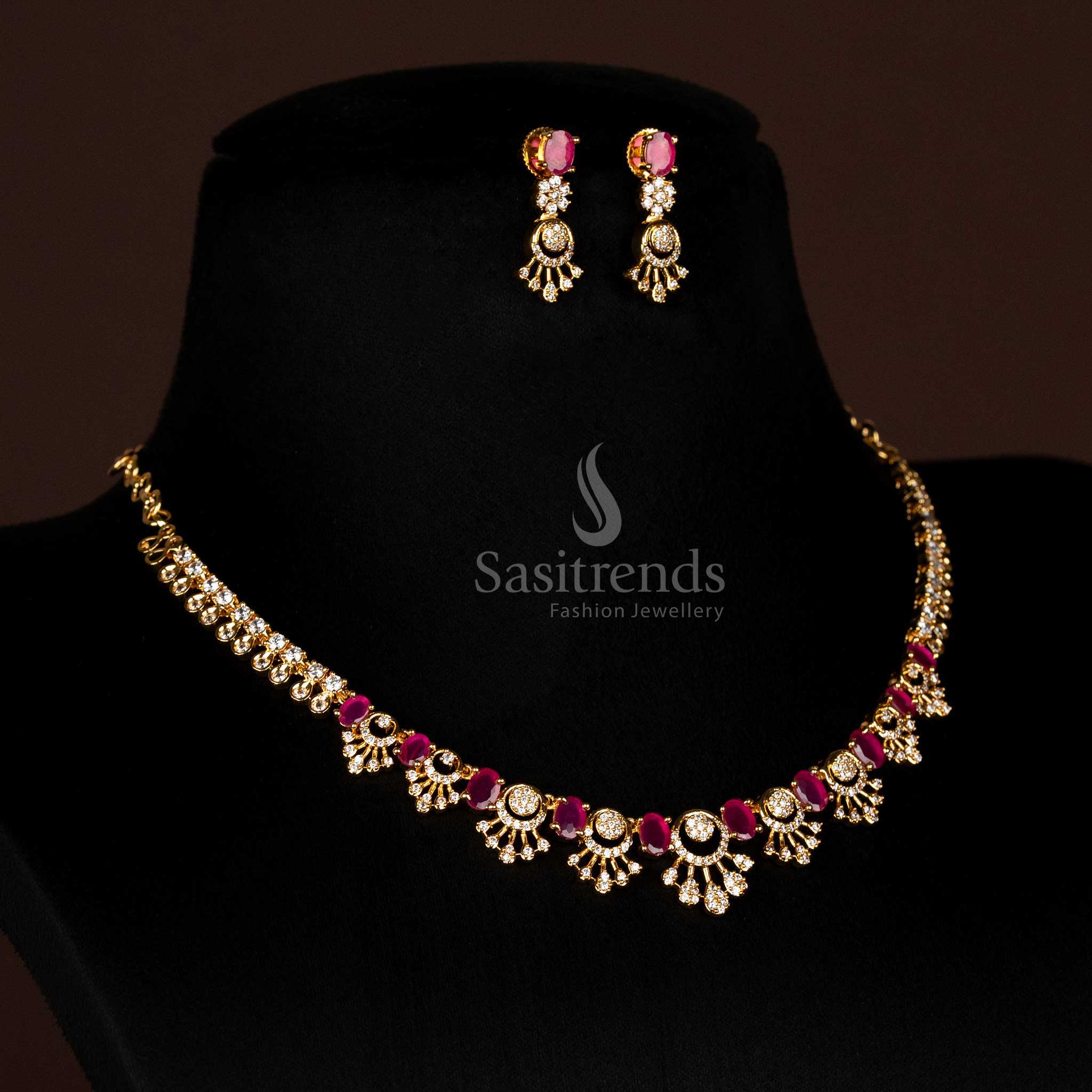 Grand American Diamond Micro Gold Plated Oval-faceted Gem Floral Teardrop Necklace Jewellery Set - Sasitrends - Image 6