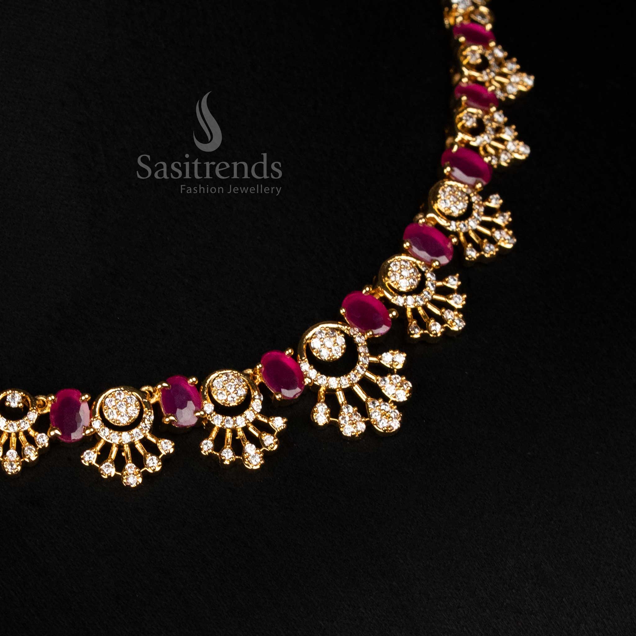 Grand American Diamond Micro Gold Plated Oval-faceted Gem Floral Teardrop Necklace Jewellery Set - Sasitrends - Image 7