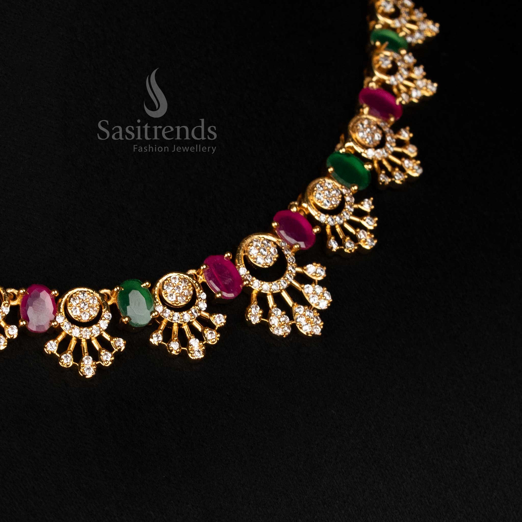 Grand American Diamond Micro Gold Plated Oval-faceted Gem Floral Teardrop Necklace Jewellery Set - Sasitrends - Image 9