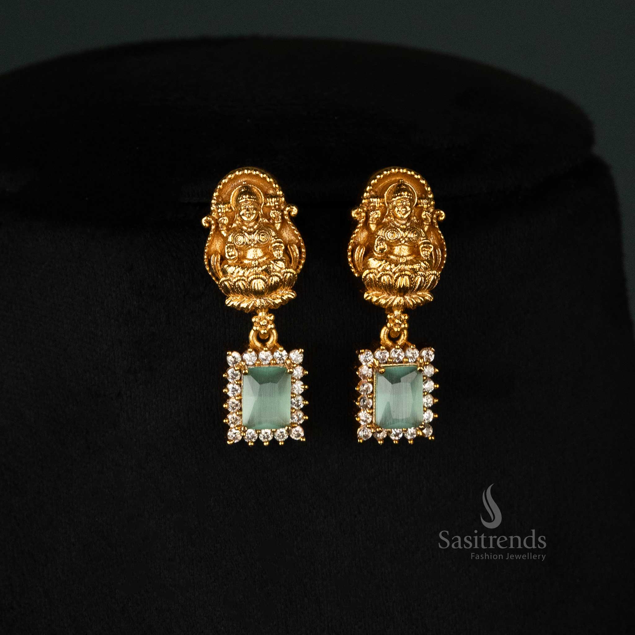 Premium Matte Gold-Plated Temple Necklace Jewellery Set with Lakshmi Motif, AD Stones, and Multi-Colored Gem Accents - Sasitrends - Image 14