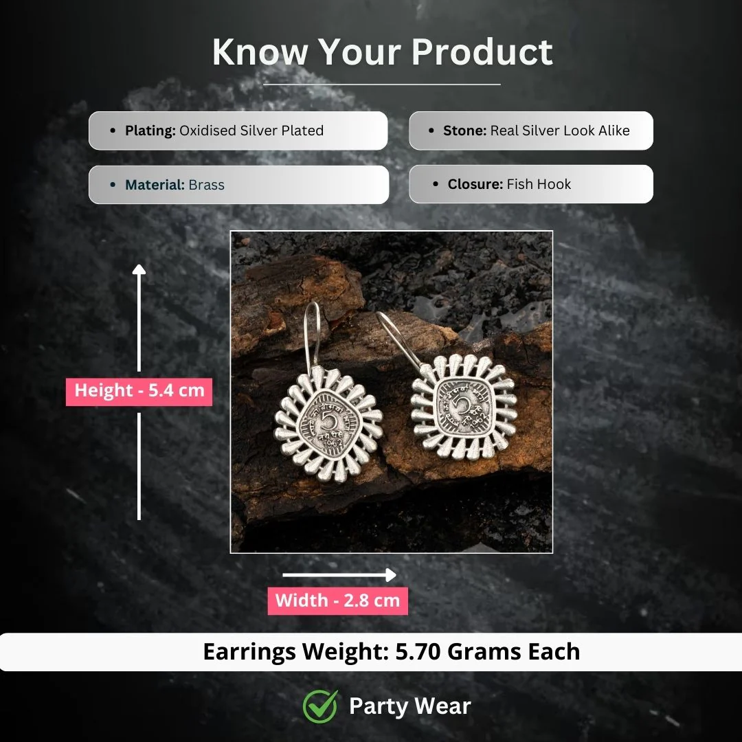Attractive Silver Replica Oxidised Five-Paisa Coin Motif Earrings - Sasitrends - Image 2