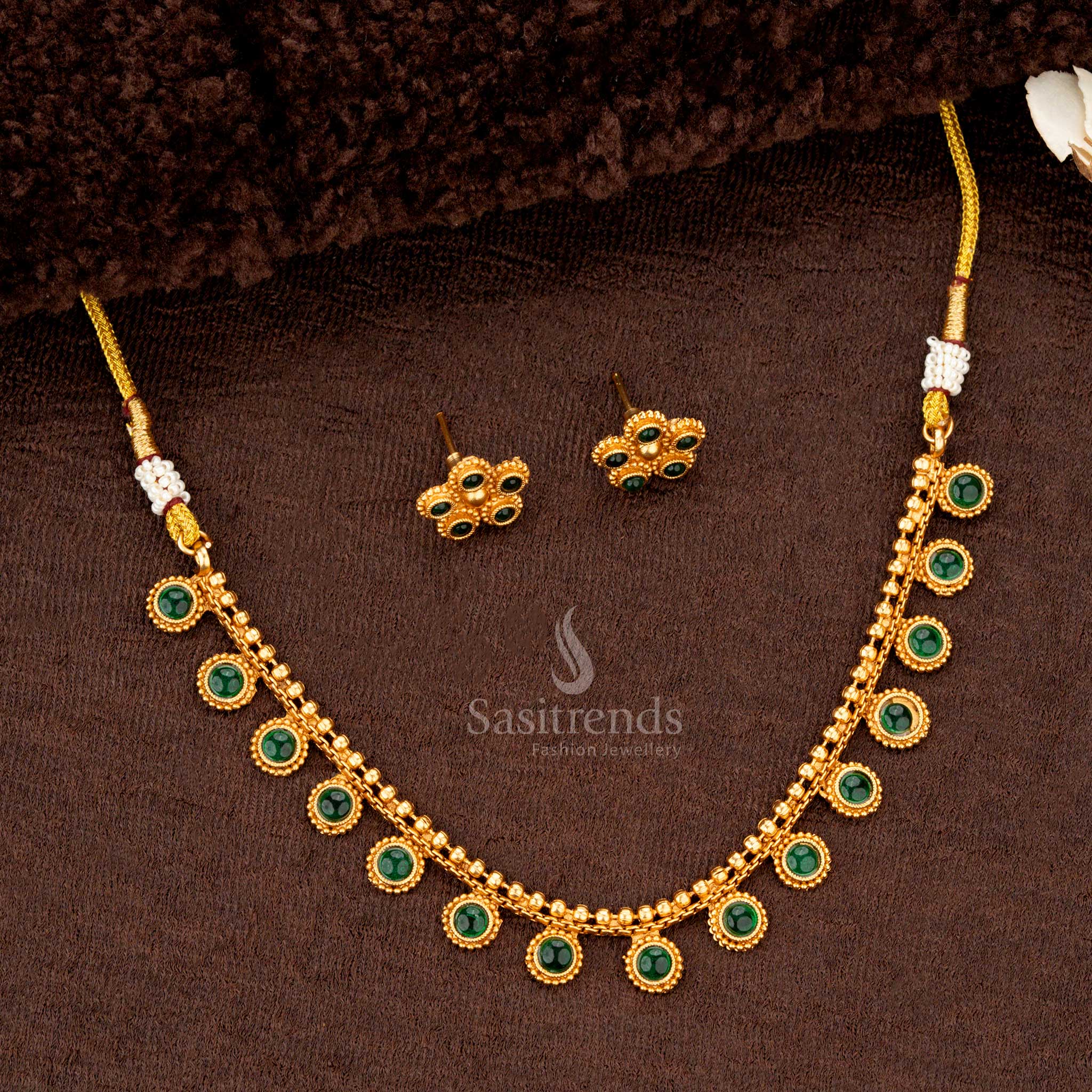 Exquisite Classic Temple Matte Gold-Plated Beaded Necklace Jewellery Set with Elegant Detailing - Sasitrends - Image 6