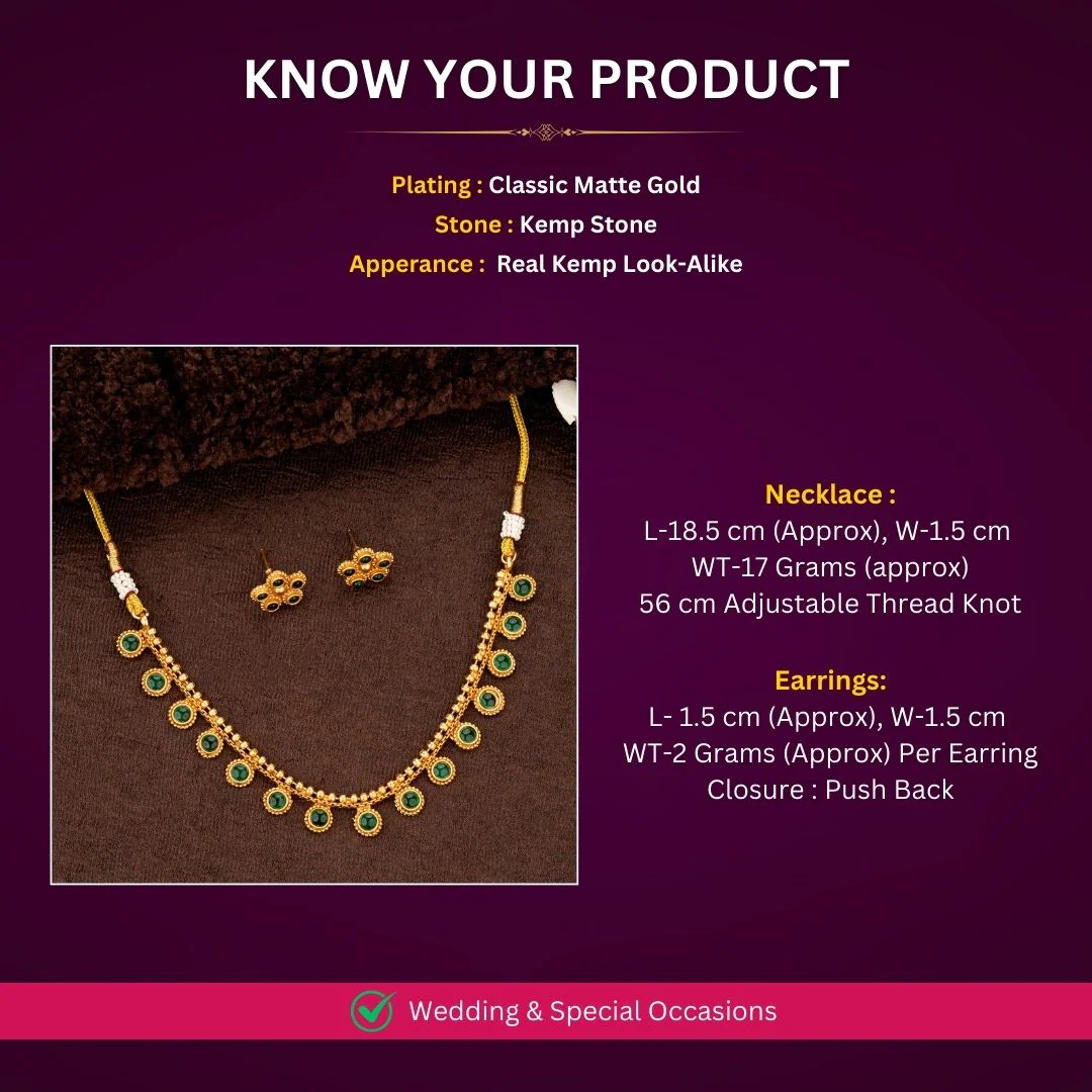 Exquisite Classic Temple Matte Gold-Plated Beaded Necklace Jewellery Set with Elegant Detailing - Sasitrends - Image 7
