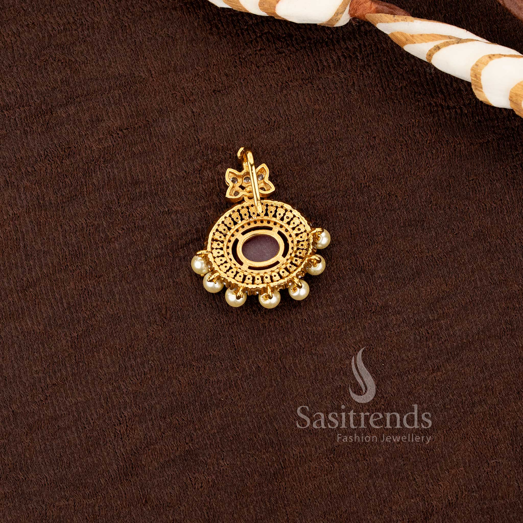 Stunning Traditional Matte Finish AD Stone Studded Pendants Set with Pearl Drops– Sasitrends - Image 2