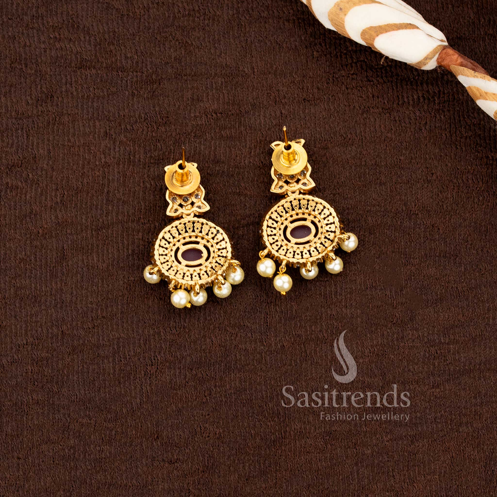 Stunning Traditional Matte Finish AD Stone Studded Pendants Set with Pearl Drops– Sasitrends - Image 3