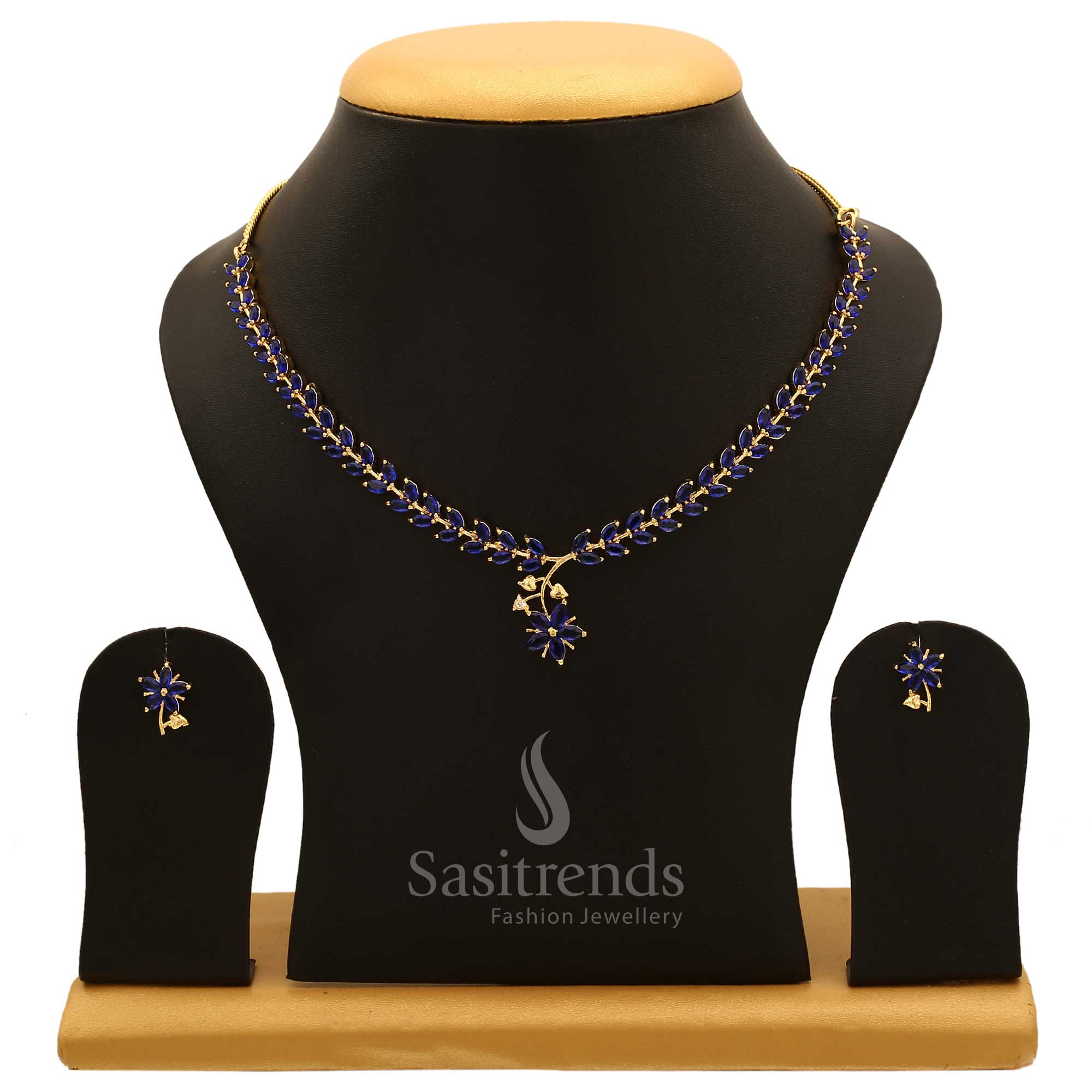 American Diamond Leaf Design Necklace Jewellery Set with Micro Gold Plating For Special Events - Sasitrends - Image 12