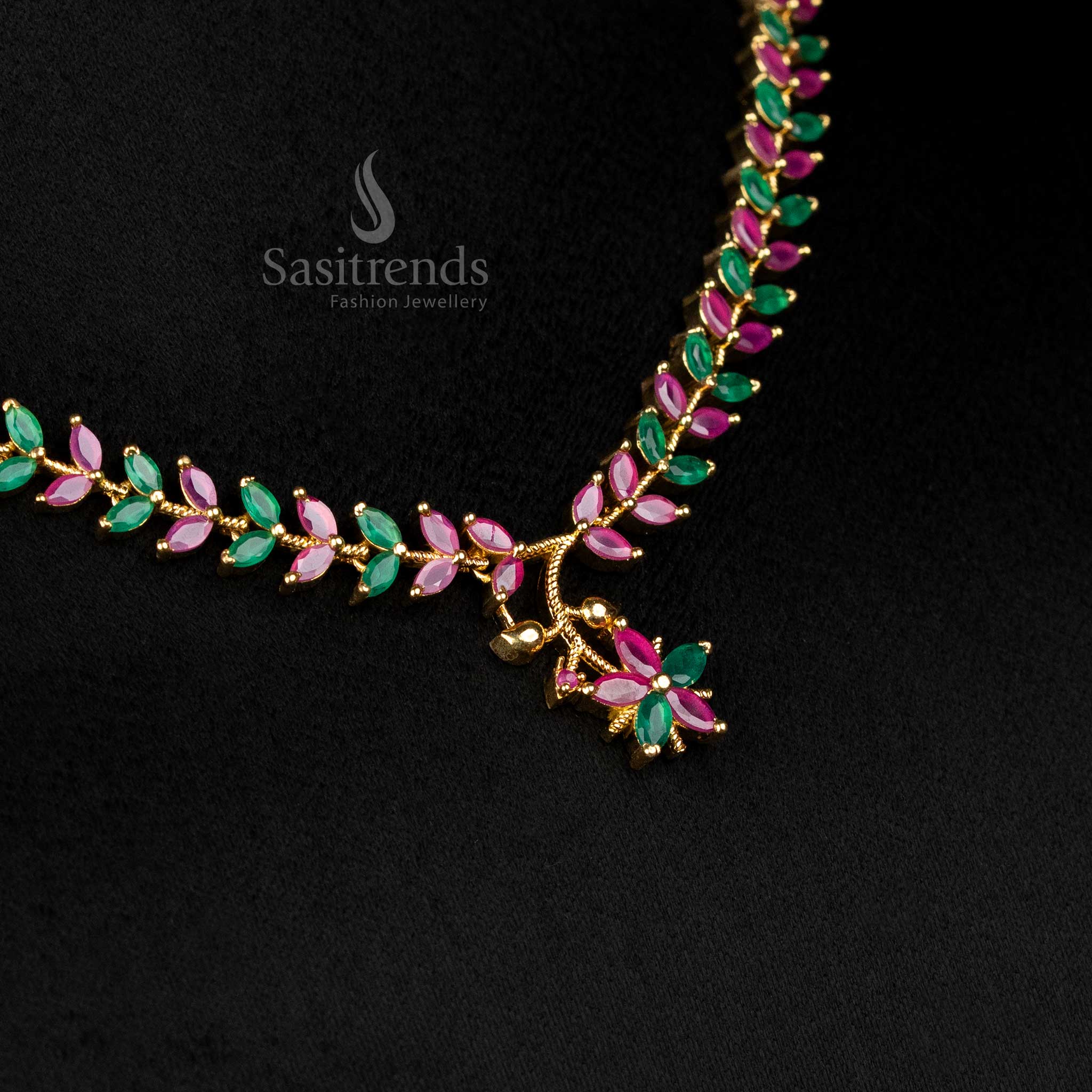 American Diamond Leaf Design Necklace Jewellery Set with Micro Gold Plating For Special Events - Sasitrends - Image 20