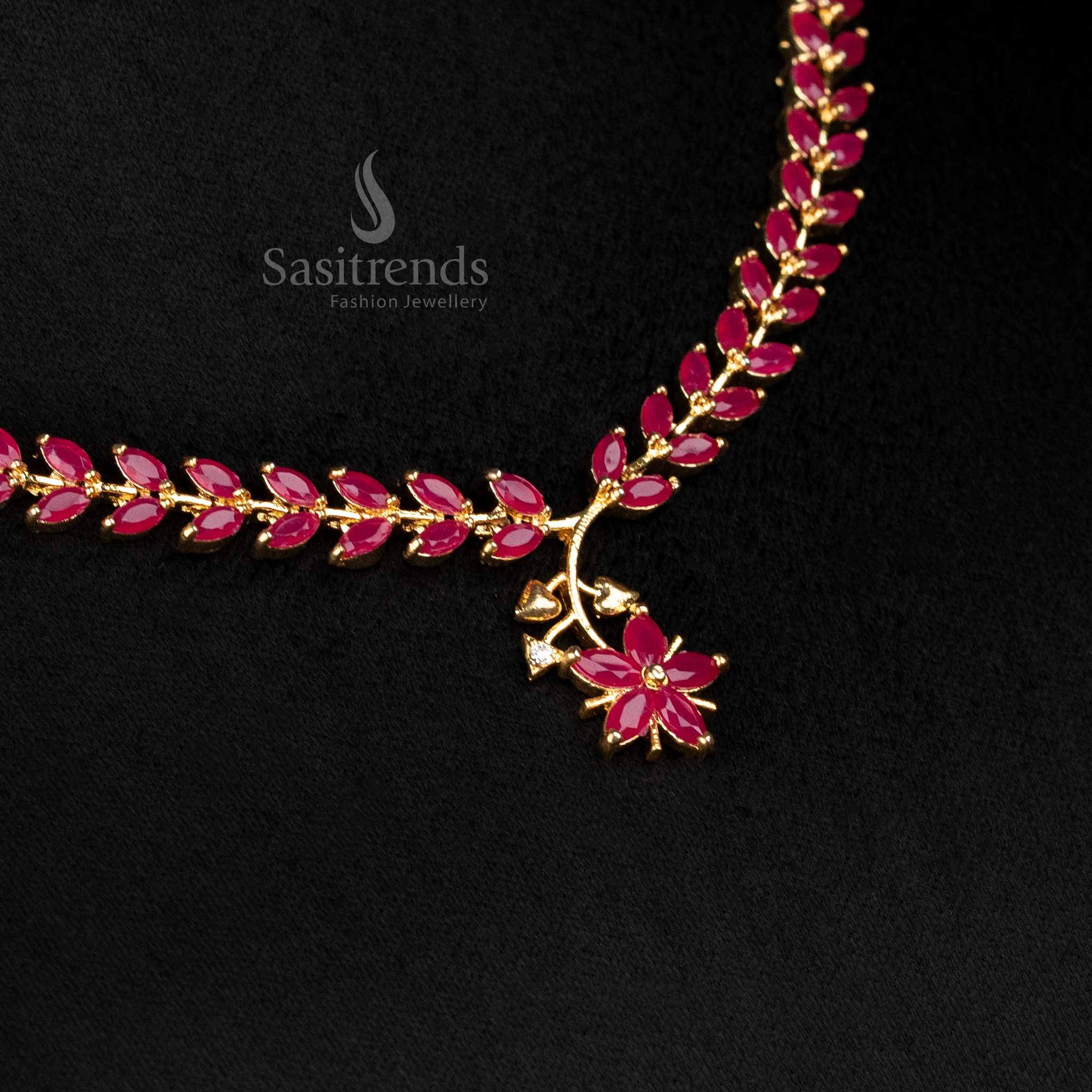 American Diamond Leaf Design Necklace Jewellery Set with Micro Gold Plating For Special Events - Sasitrends - Image 6