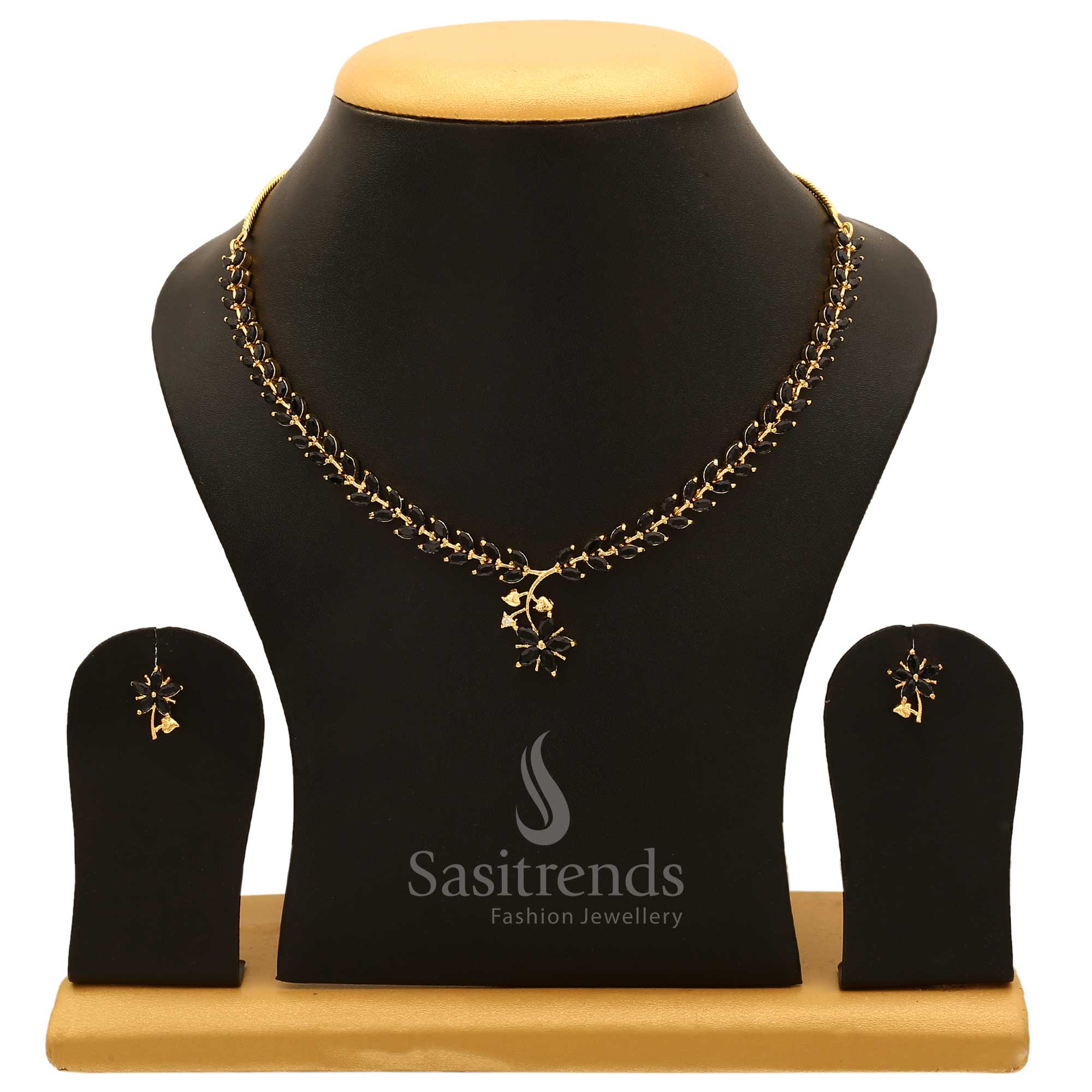 American Diamond Leaf Design Necklace Jewellery Set with Micro Gold Plating For Special Events - Sasitrends - Image 9