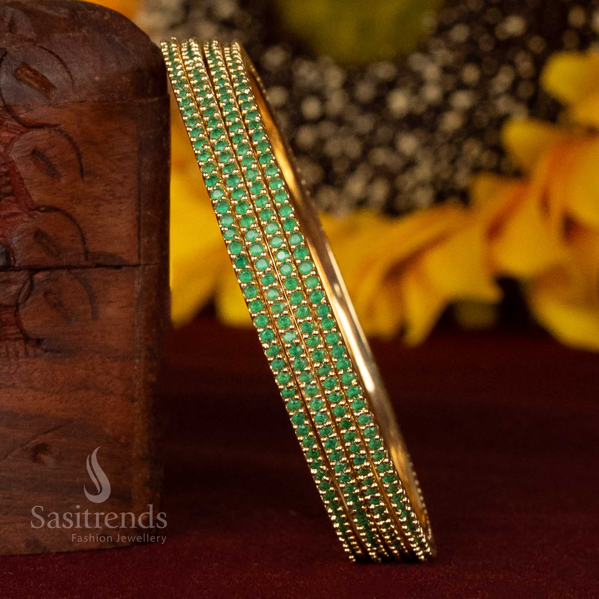Guaranteed American Diamond Micro Gold Plated Small Round Stone Bangles – One Gram Guaranteed Traditional Wear Set - Sasitrends - Image 2
