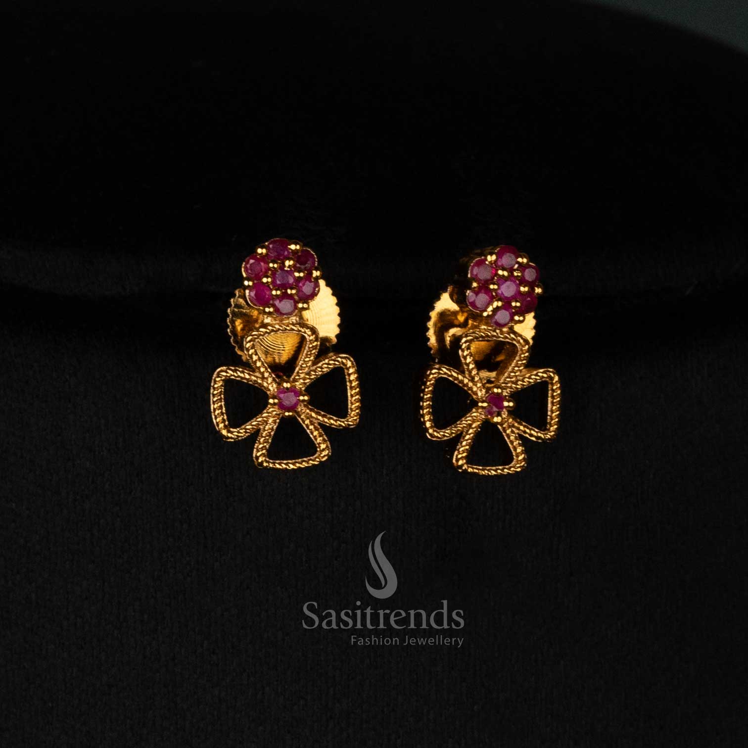 Wonderful Floral Clover Design Matte Gold Plated Long & Short Necklace Jewellery Set with Intricate AD Stone Detailing - Sasitrends - Image 13
