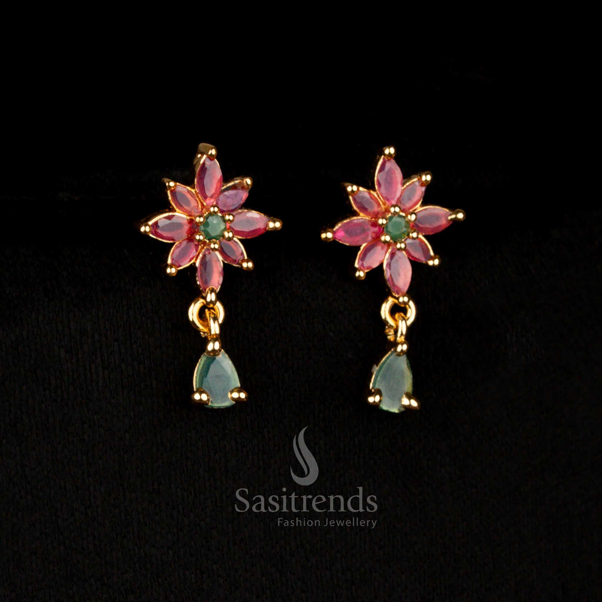 Guaranteed Micro Gold American Diamond Leaf Cluster Necklace Jewellery Set Marquise Stone Floral Vine Design with Matching Teardrop Stone Pendant - Sasitrends - Image 10
