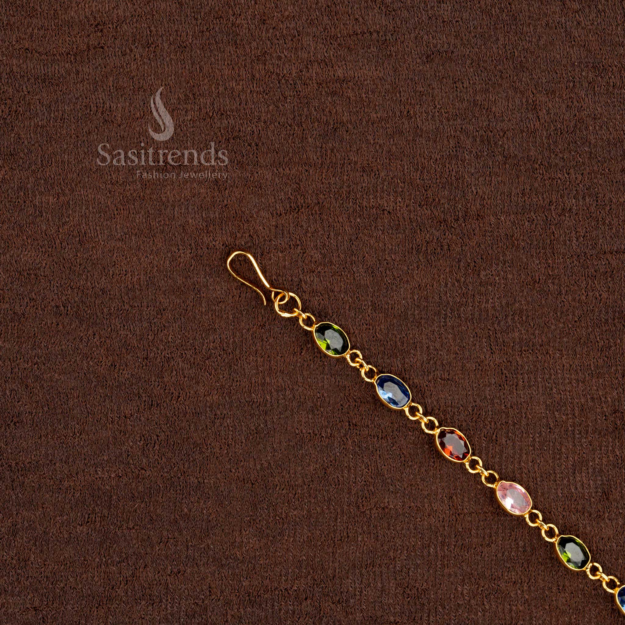 Wonderful Guaranteed Micro Gold Plated Traditional Navaratna Bracelet – One Gram Jewellery with AD Stones - Sasitrends - Image 4