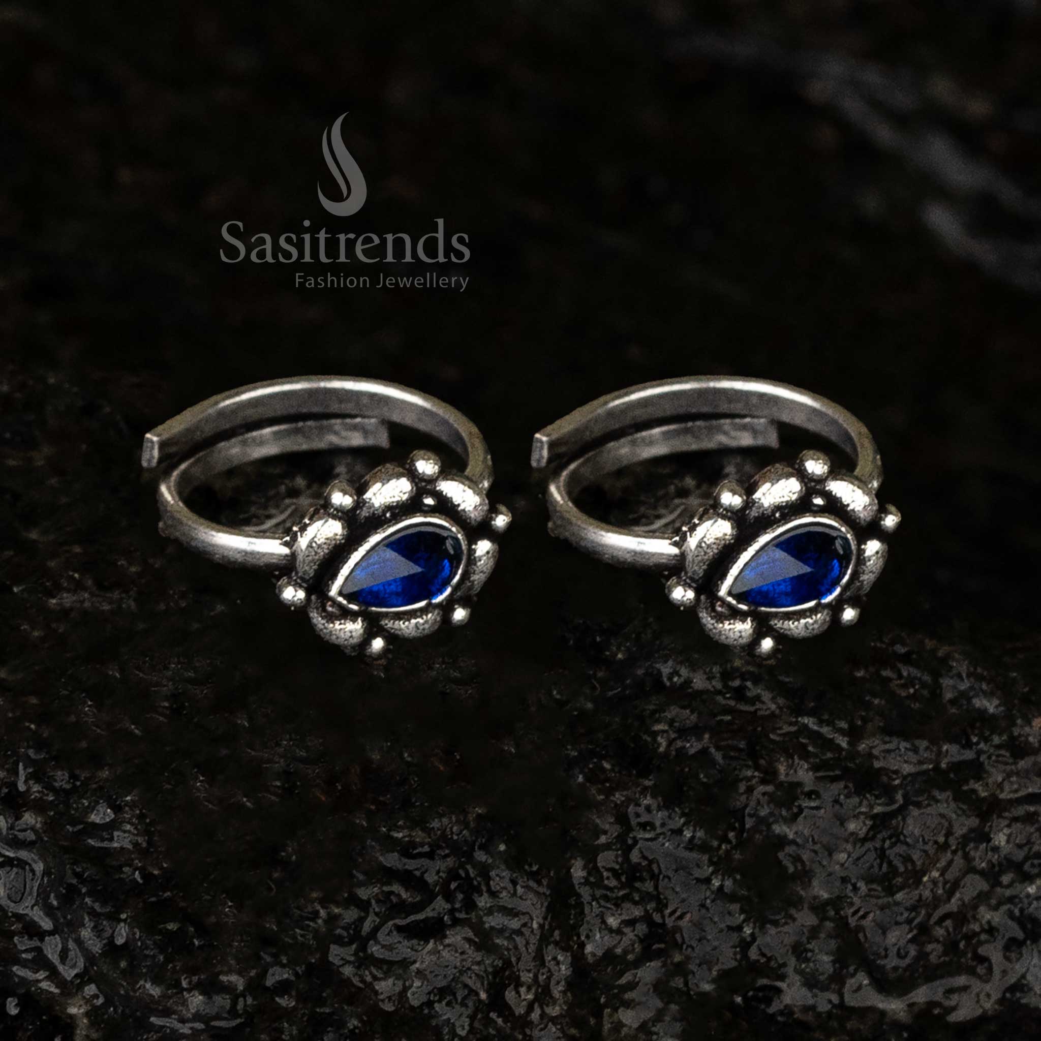 Wonderful Oxidised Adjustable Teardrop Stone Toe Rings with Symmetrical Bead Design For Special Events - Sasitrends - Image 3