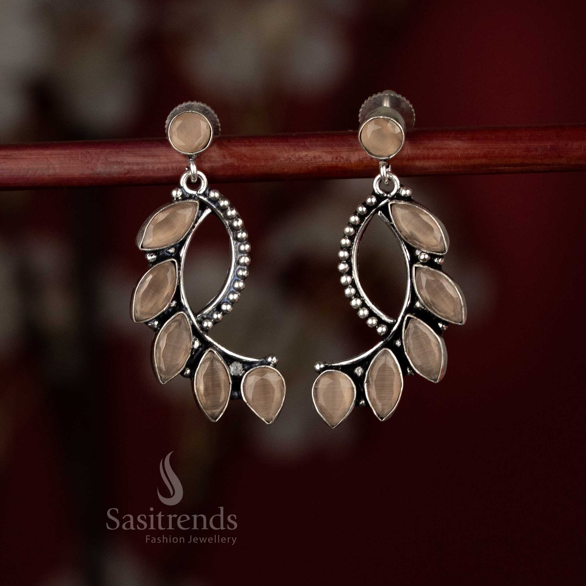 Stylish Oxidised S-Curve Crawler Stone Earrings for Office, Casual Dinners - Image 4
