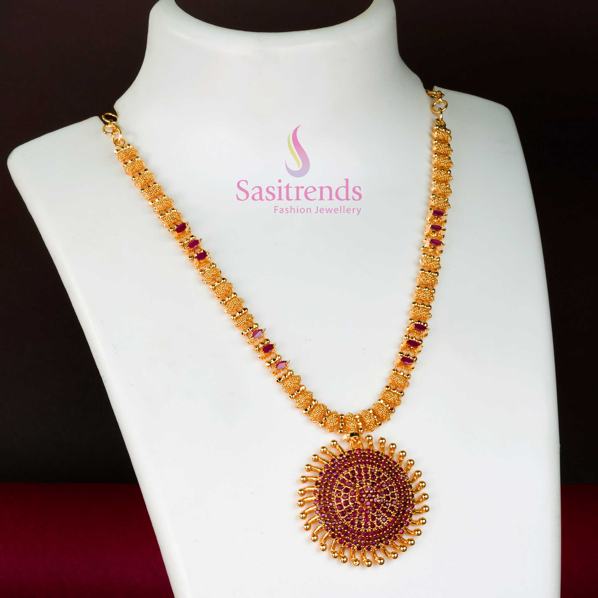 Glorious Sunburst: Micro Gold Plated Sun Pattern Locket Necklace with Adorned Flower Design and Radiant American Diamond Layers - Image 3